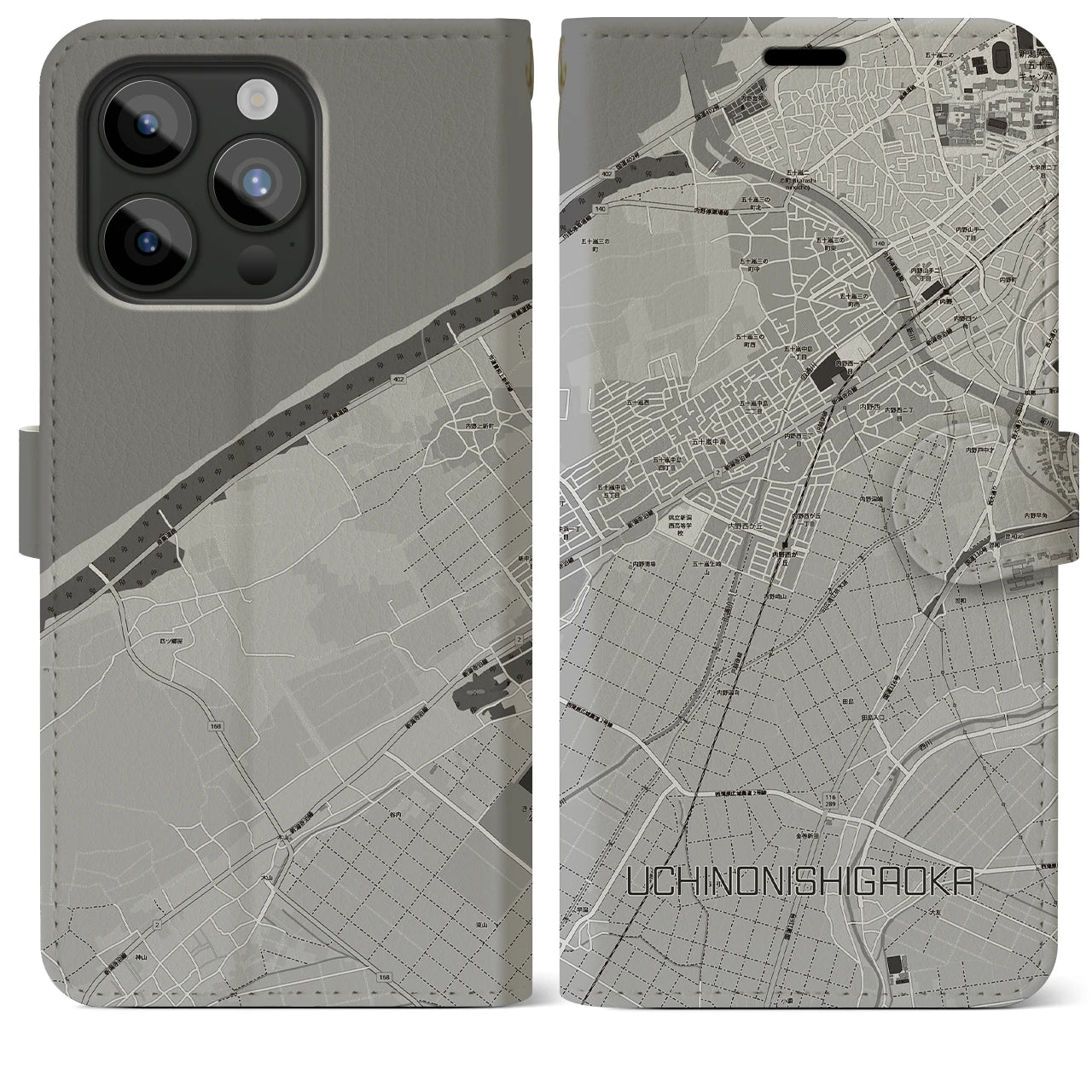 【内野西が丘(新潟県)】地図柄iPhoneケース(手帳タイプ)