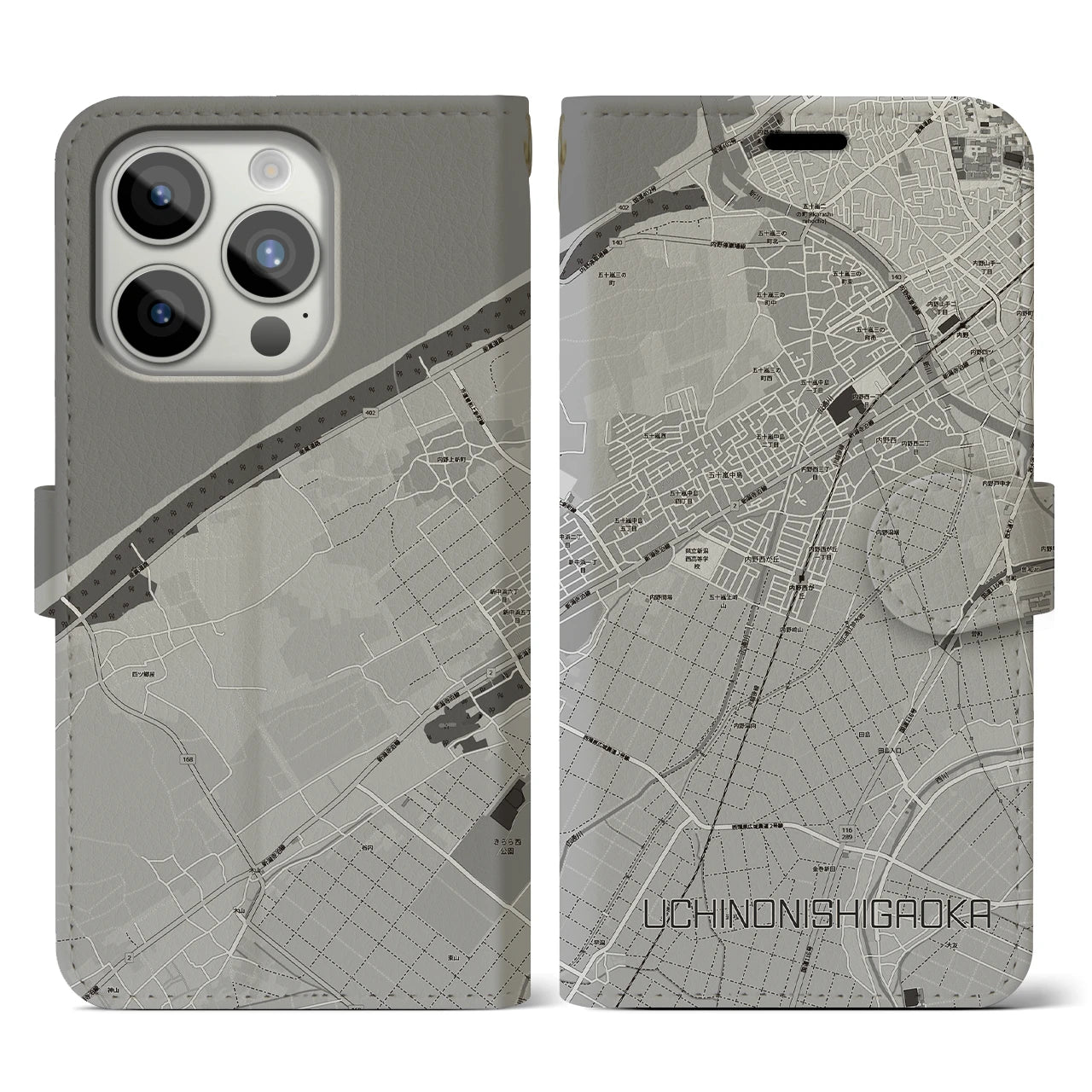 【内野西が丘(新潟県)】地図柄iPhoneケース(手帳タイプ)