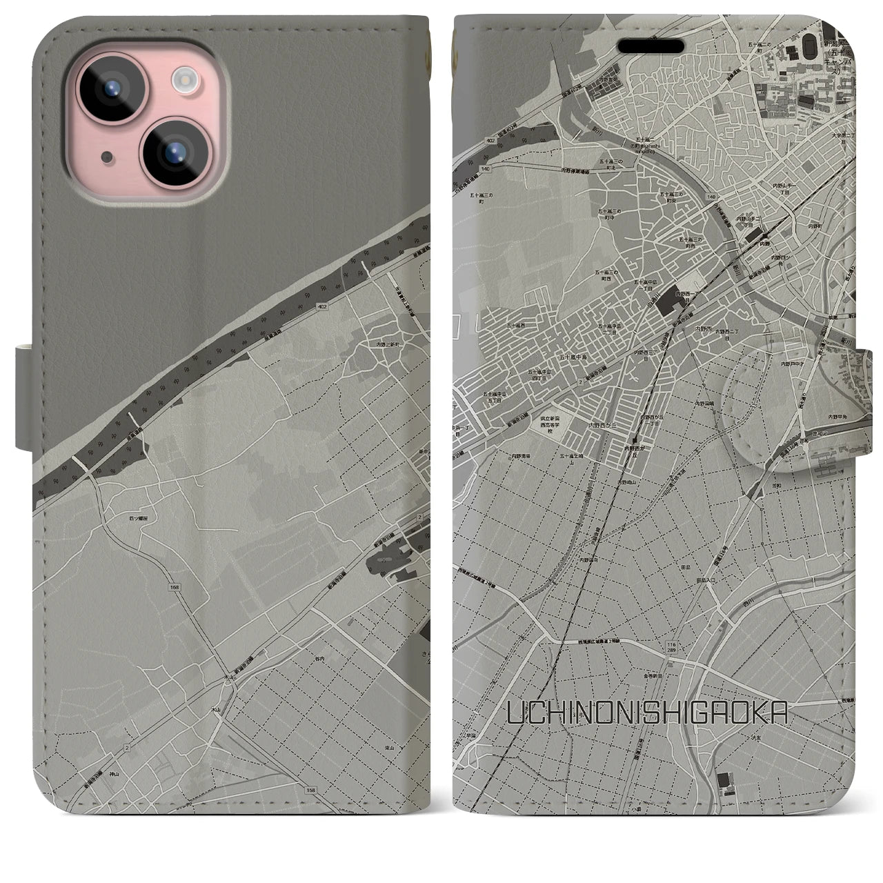 【内野西が丘(新潟県)】地図柄iPhoneケース(手帳タイプ)