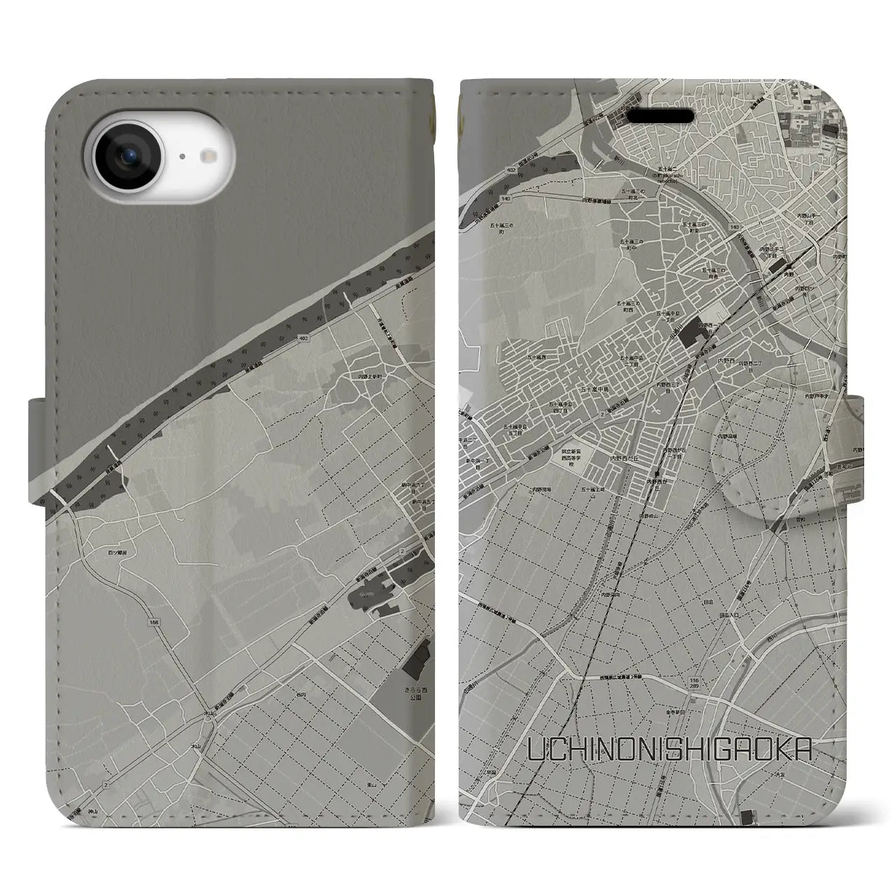 【内野西が丘(新潟県)】地図柄iPhoneケース(手帳タイプ)