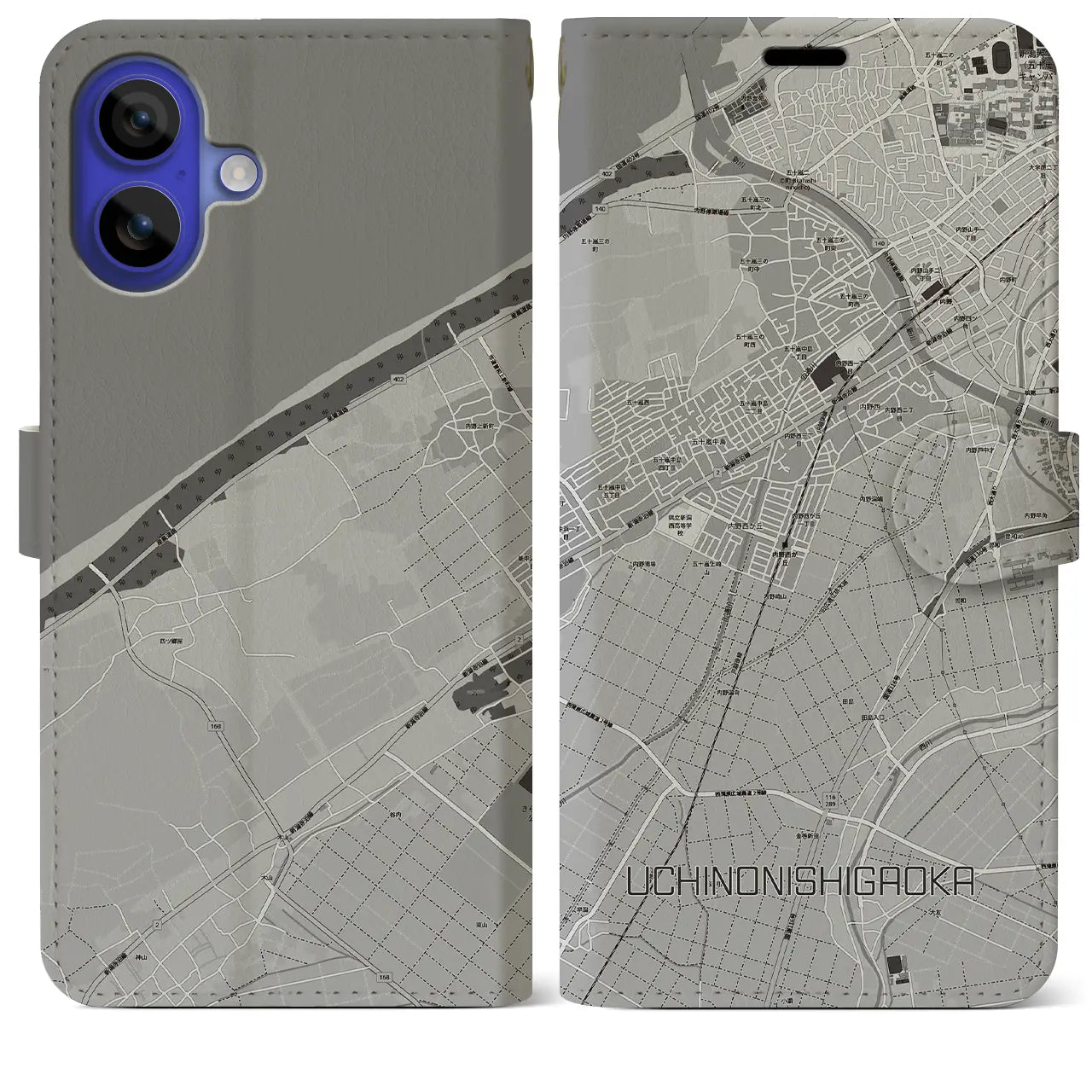 【内野西が丘(新潟県)】地図柄iPhoneケース(手帳タイプ)