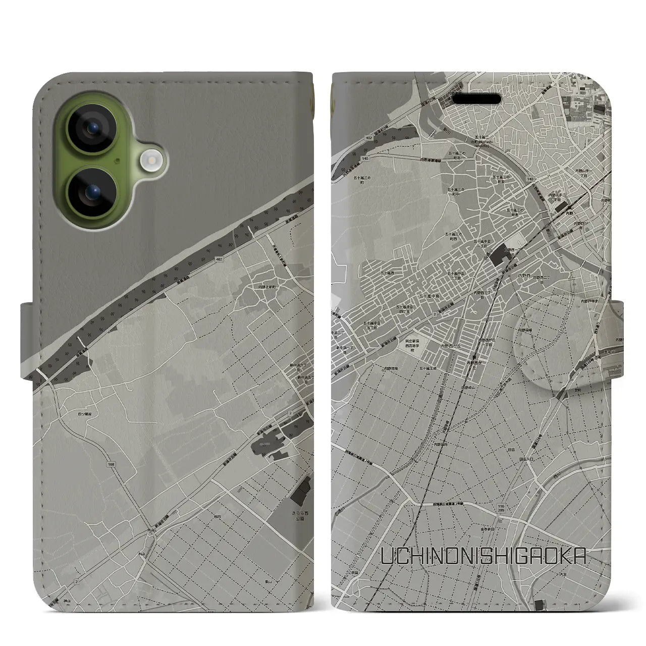 【内野西が丘(新潟県)】地図柄iPhoneケース(手帳タイプ)