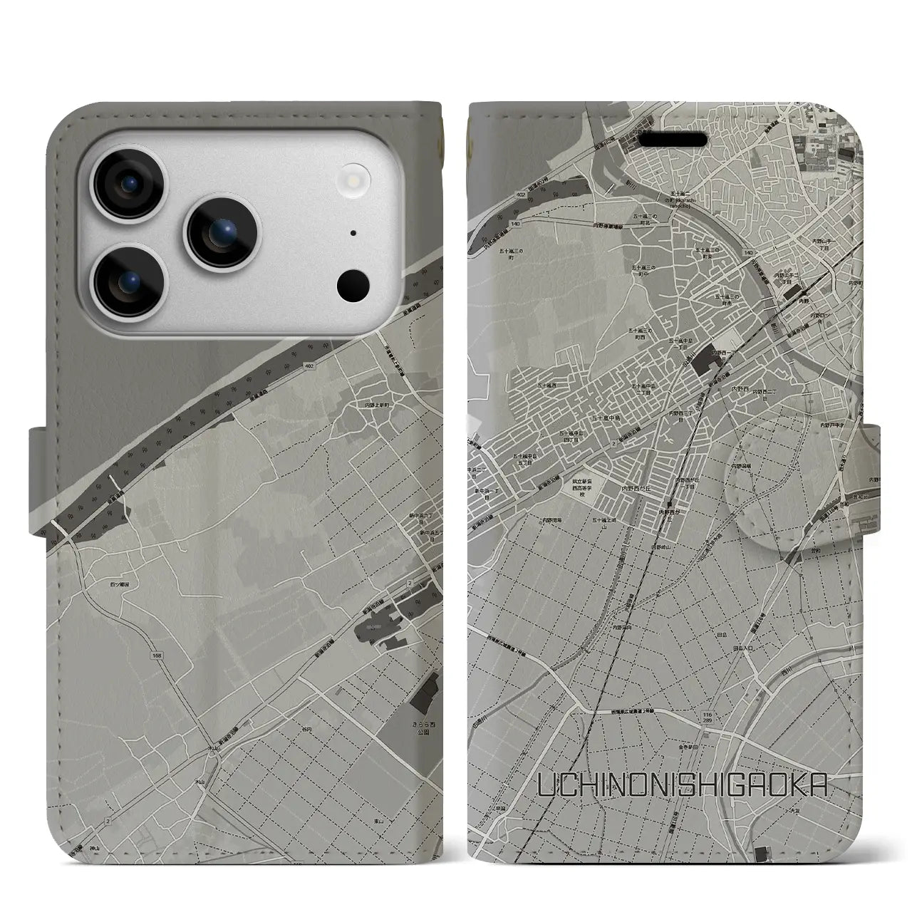 【内野西が丘(新潟県)】地図柄iPhoneケース(手帳タイプ)