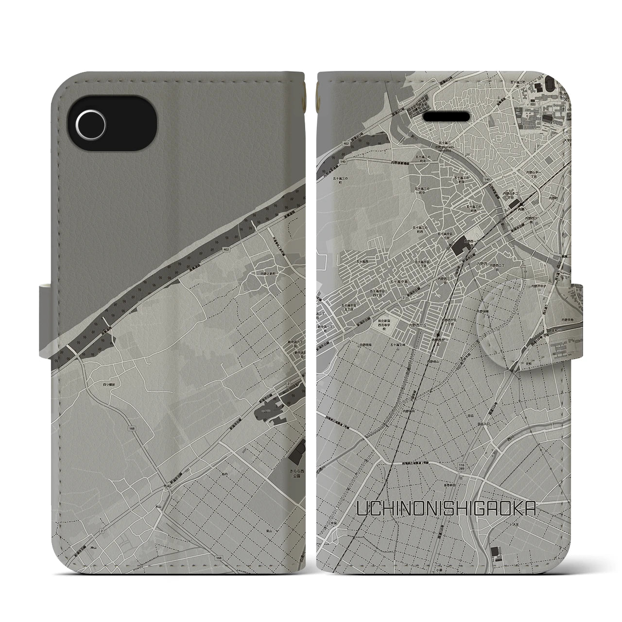 【内野西が丘(新潟県)】地図柄iPhoneケース(手帳タイプ)