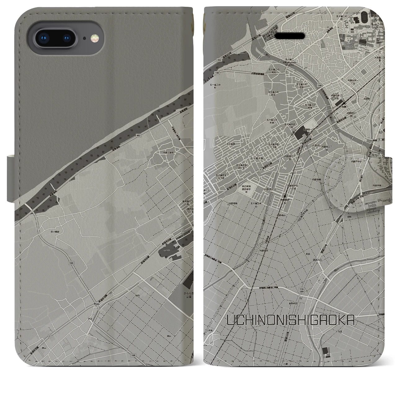 【内野西が丘(新潟県)】地図柄iPhoneケース(手帳タイプ)