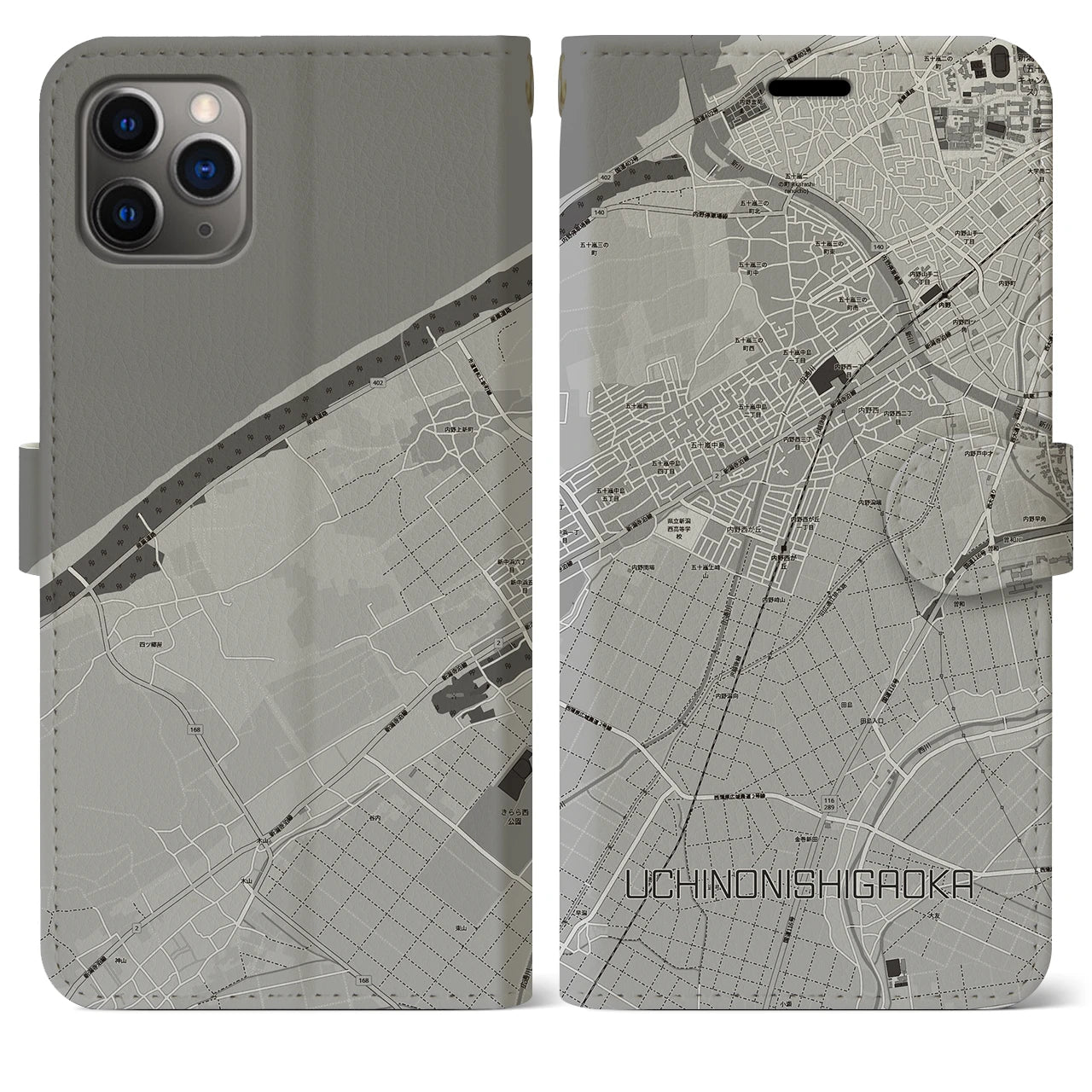 【内野西が丘(新潟県)】地図柄iPhoneケース(手帳タイプ)