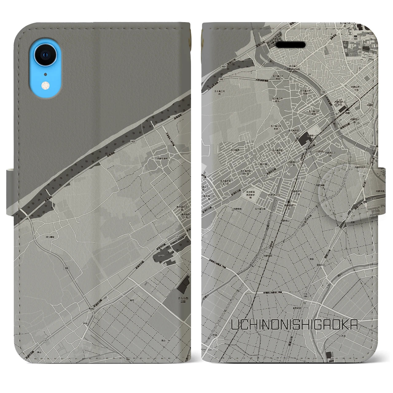 【内野西が丘(新潟県)】地図柄iPhoneケース(手帳タイプ)