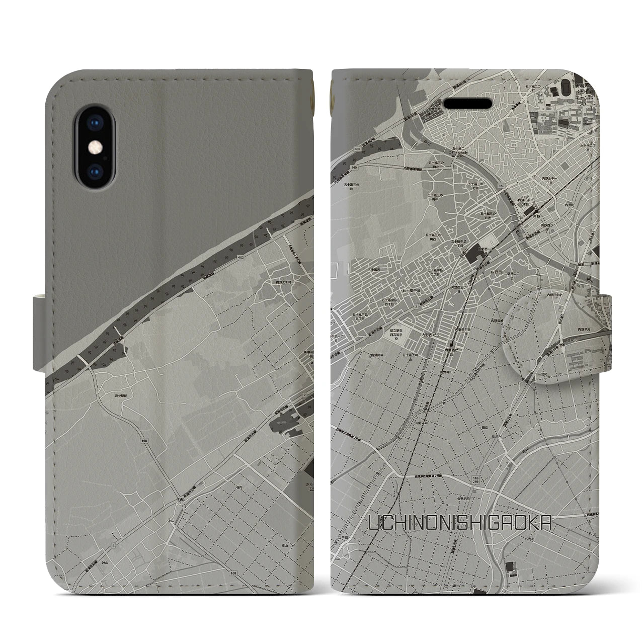 【内野西が丘(新潟県)】地図柄iPhoneケース(手帳タイプ)