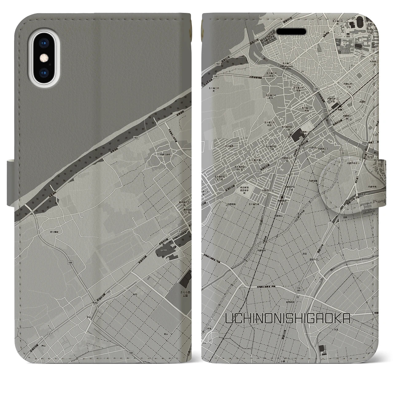 【内野西が丘(新潟県)】地図柄iPhoneケース(手帳タイプ)