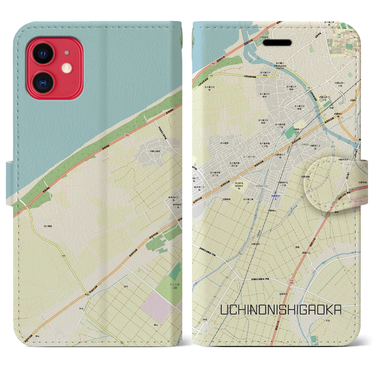 【内野西が丘(新潟県)】地図柄iPhoneケース(手帳タイプ)