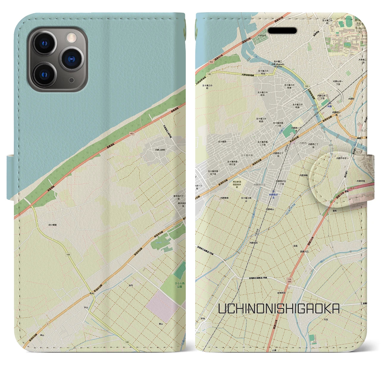 【内野西が丘(新潟県)】地図柄iPhoneケース(手帳タイプ)