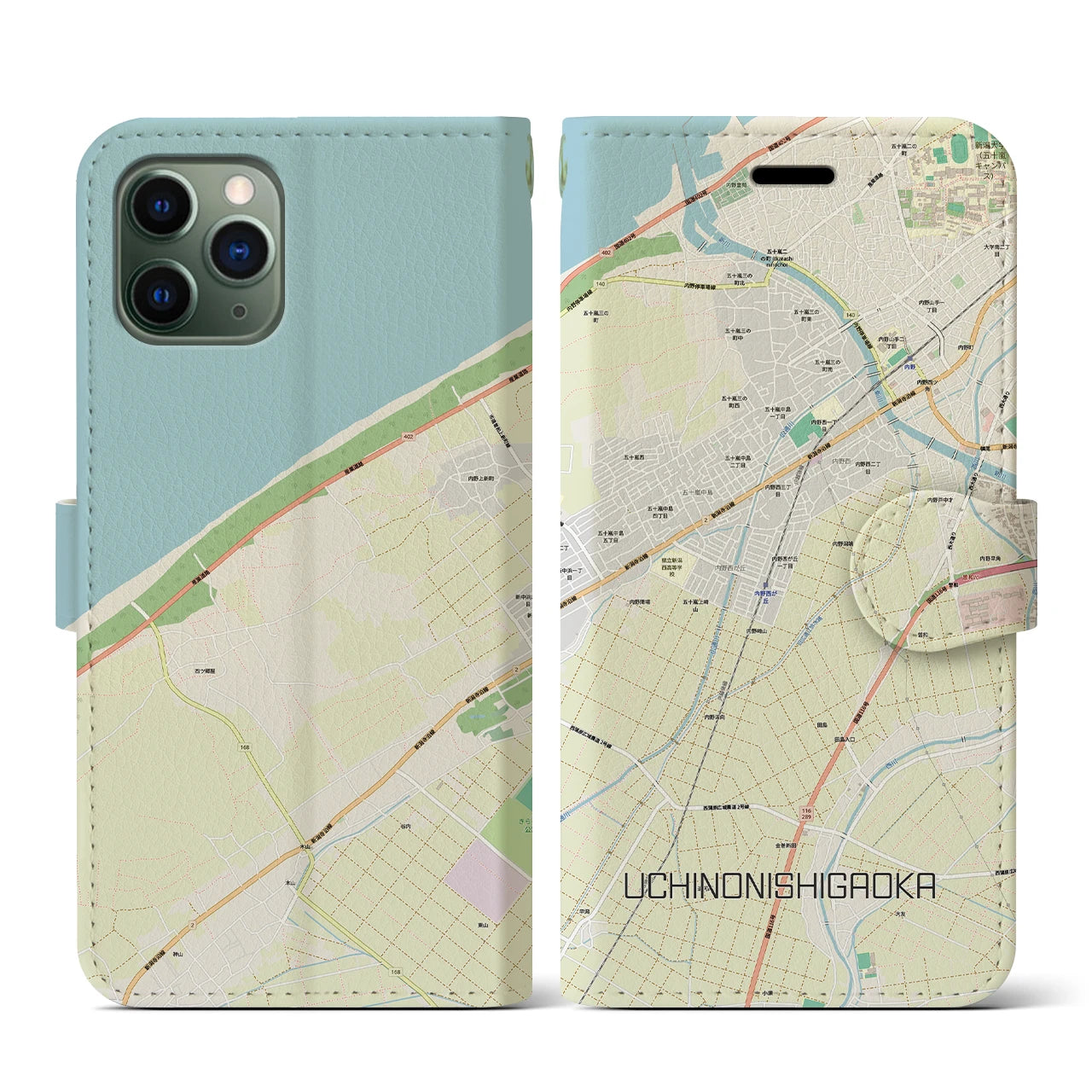【内野西が丘(新潟県)】地図柄iPhoneケース(手帳タイプ)