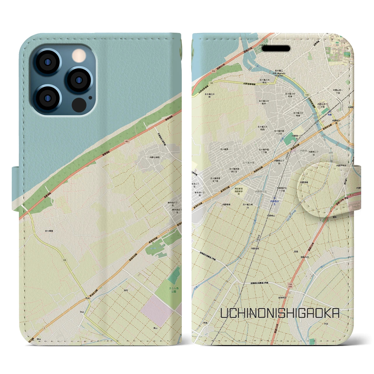 【内野西が丘(新潟県)】地図柄iPhoneケース(手帳タイプ)