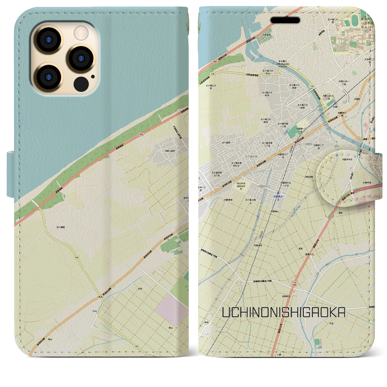 【内野西が丘(新潟県)】地図柄iPhoneケース(手帳タイプ)