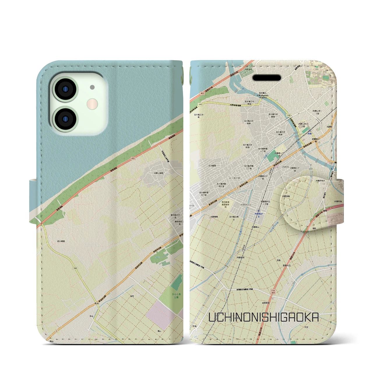 【内野西が丘(新潟県)】地図柄iPhoneケース(手帳タイプ)