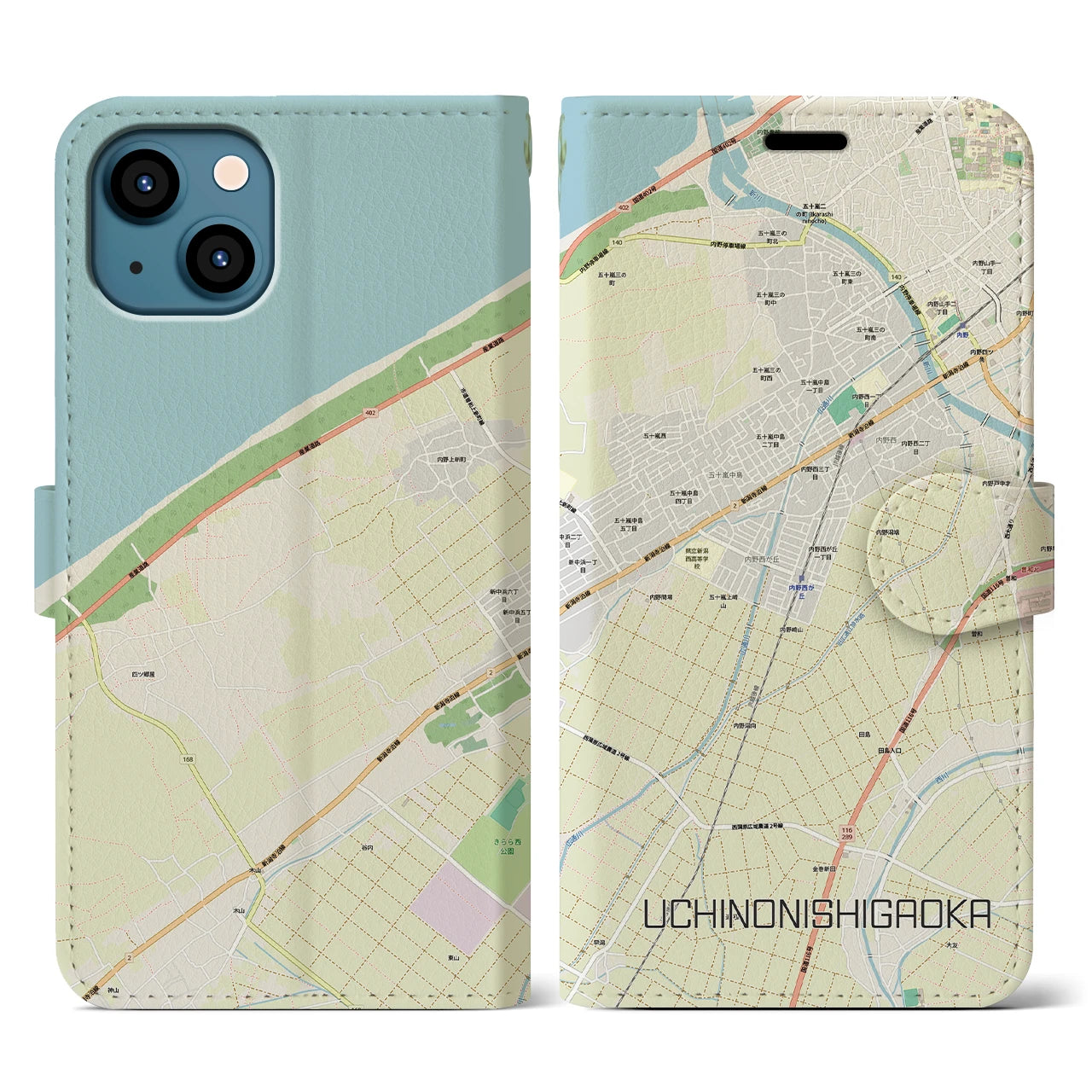 【内野西が丘(新潟県)】地図柄iPhoneケース(手帳タイプ)