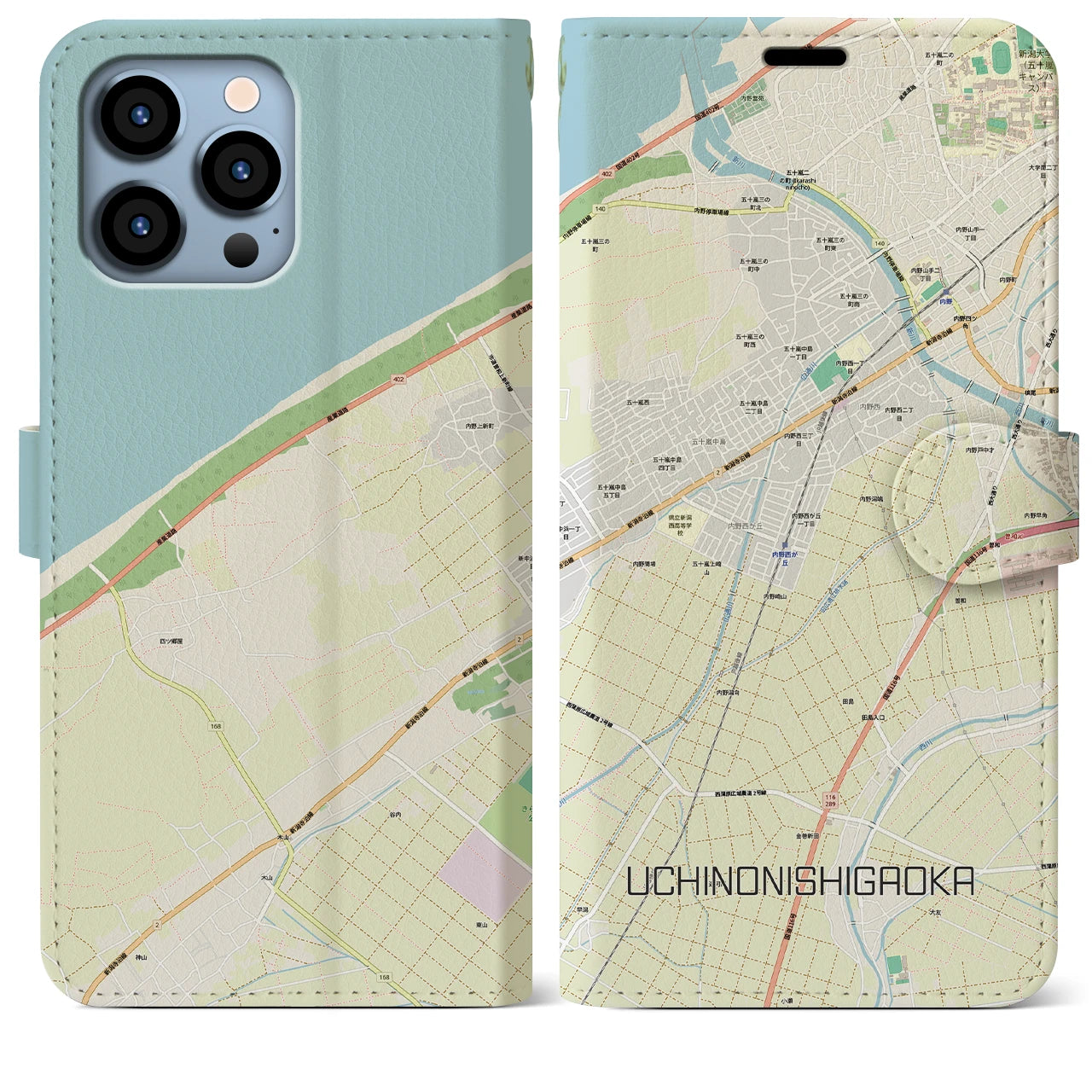 【内野西が丘(新潟県)】地図柄iPhoneケース(手帳タイプ)