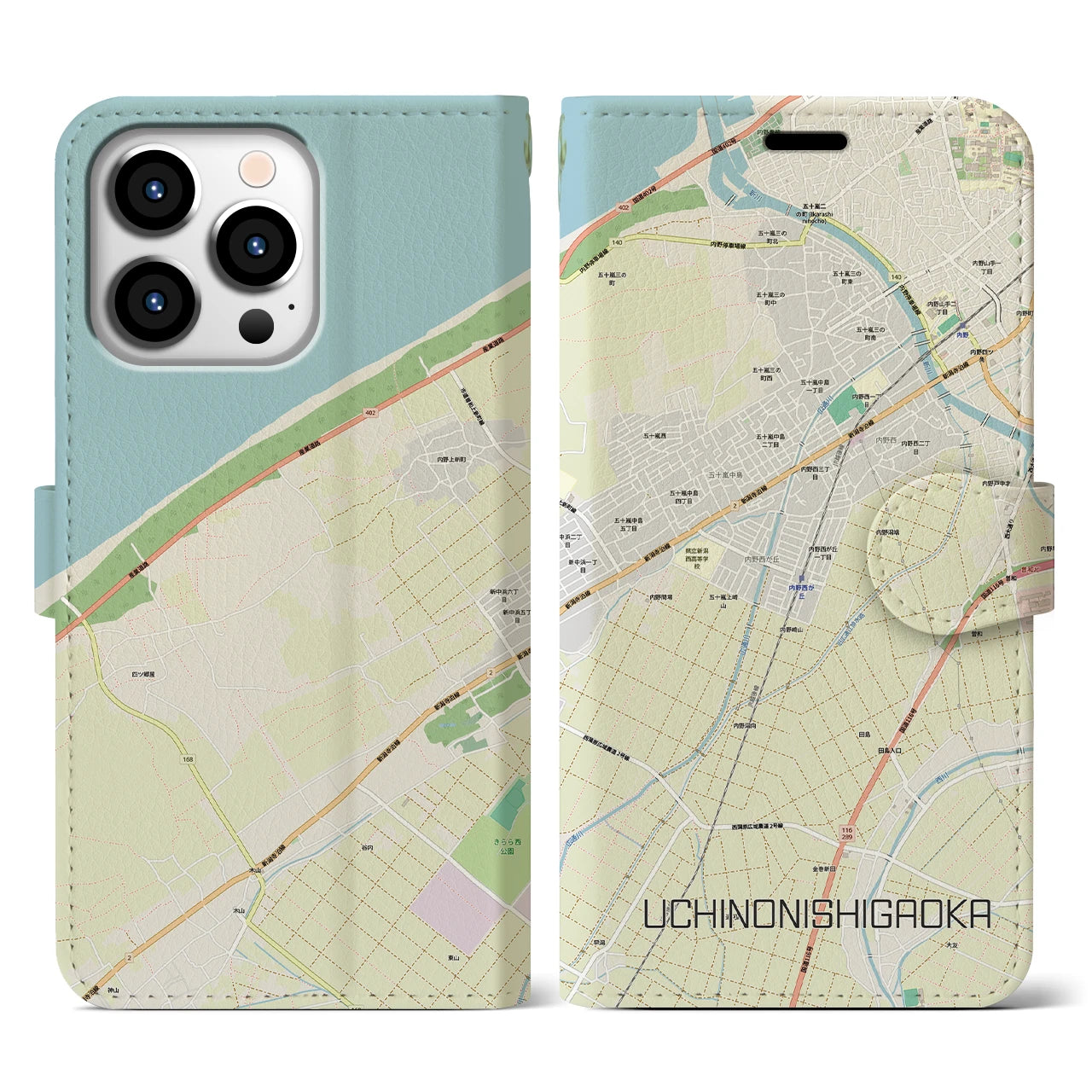 【内野西が丘(新潟県)】地図柄iPhoneケース(手帳タイプ)