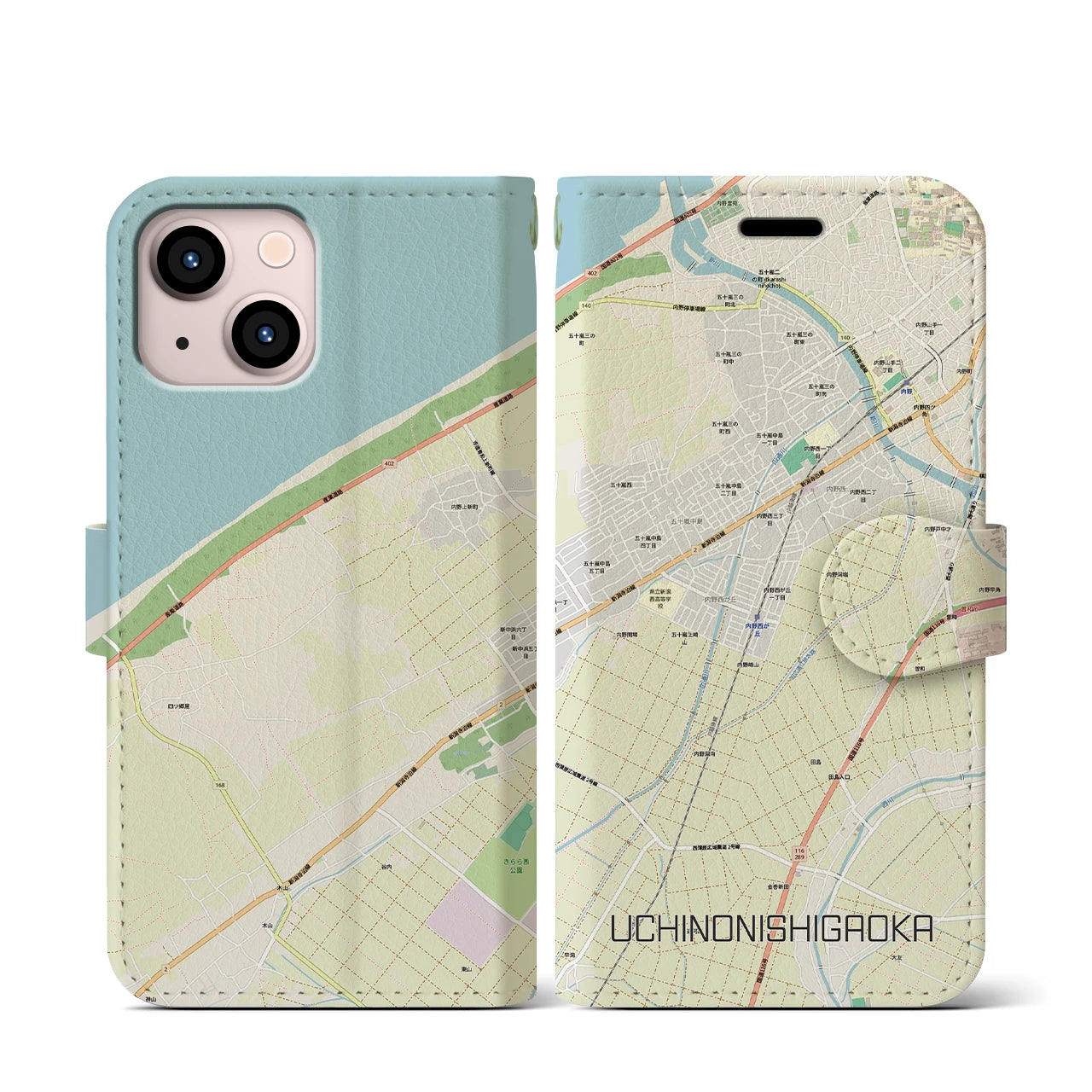 【内野西が丘(新潟県)】地図柄iPhoneケース(手帳タイプ)