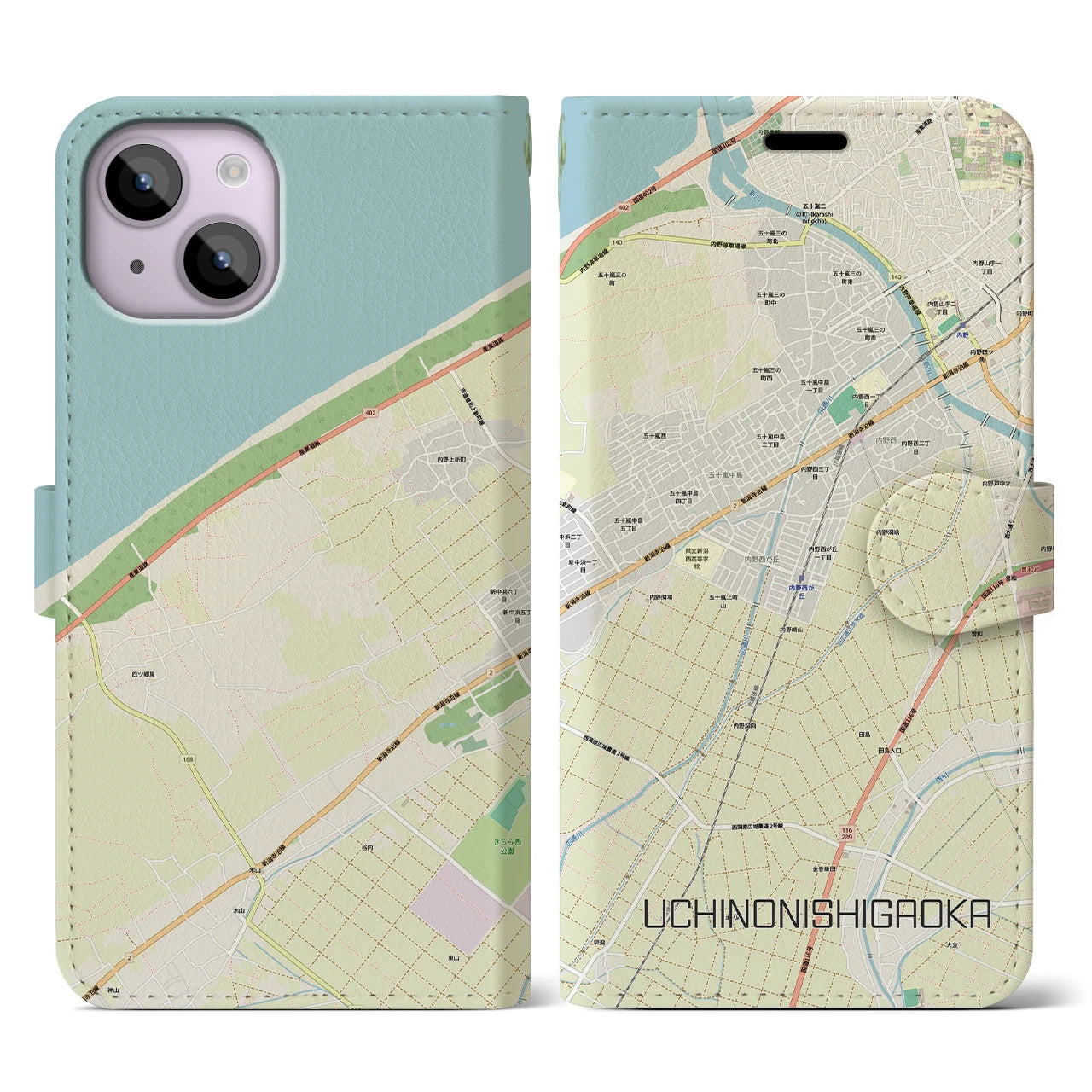 【内野西が丘(新潟県)】地図柄iPhoneケース(手帳タイプ)