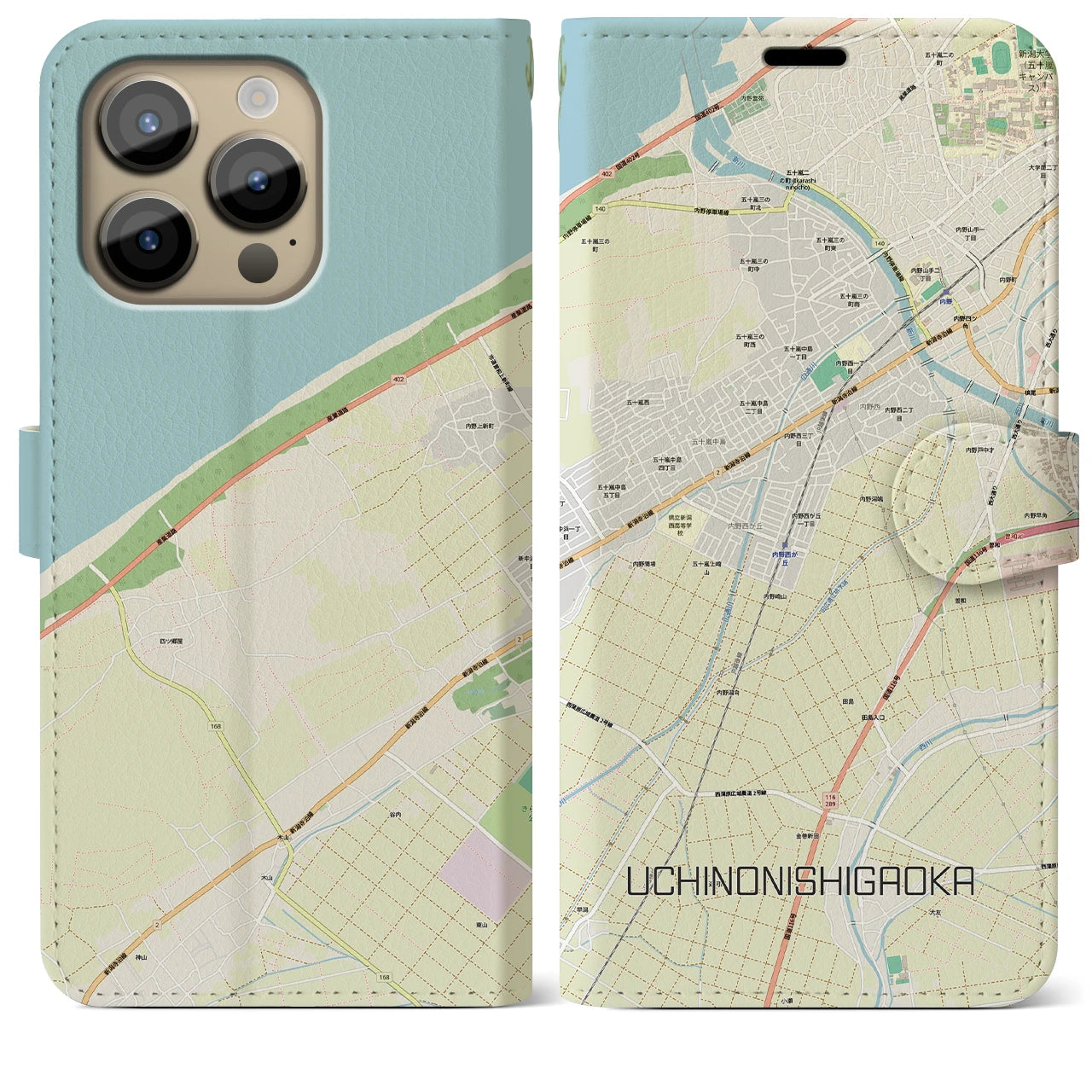 【内野西が丘(新潟県)】地図柄iPhoneケース(手帳タイプ)