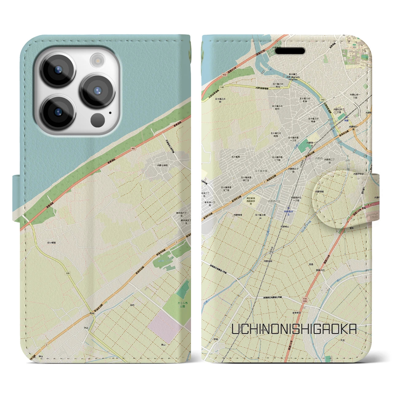 【内野西が丘(新潟県)】地図柄iPhoneケース(手帳タイプ)