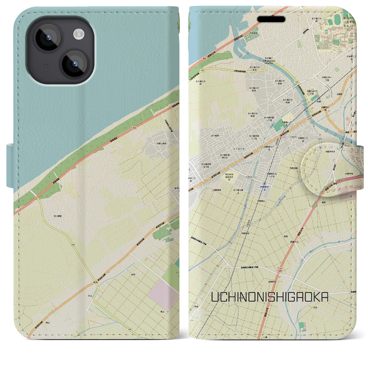 【内野西が丘(新潟県)】地図柄iPhoneケース(手帳タイプ)