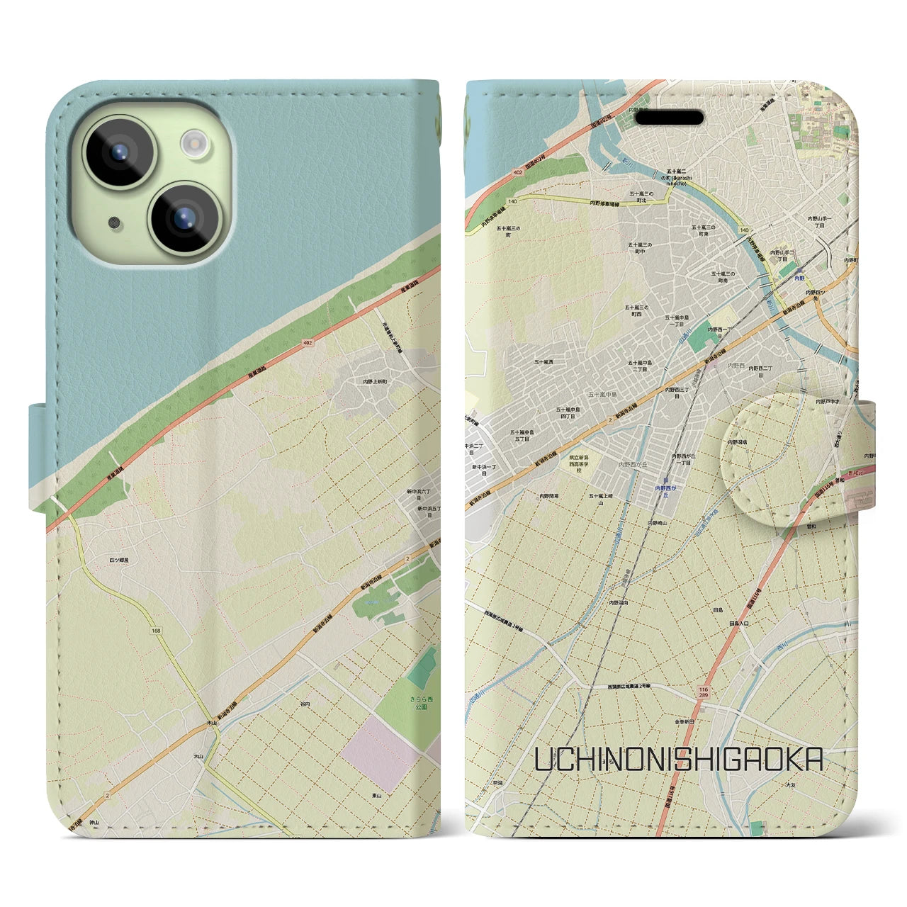 【内野西が丘(新潟県)】地図柄iPhoneケース(手帳タイプ)