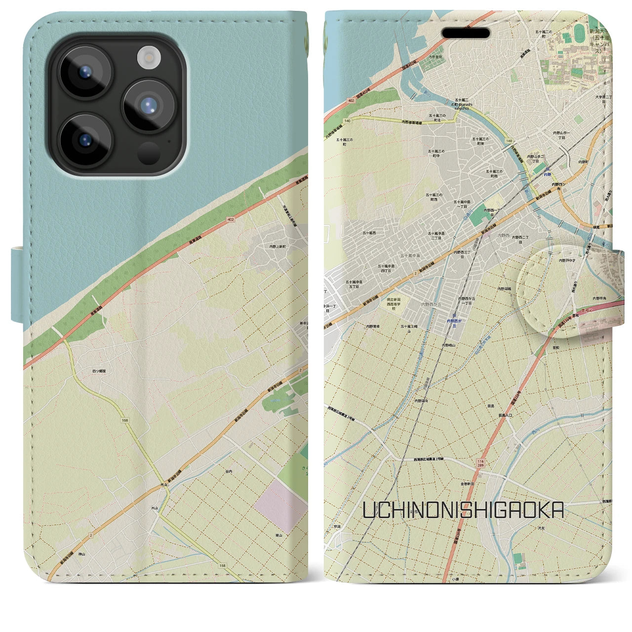 【内野西が丘(新潟県)】地図柄iPhoneケース(手帳タイプ)