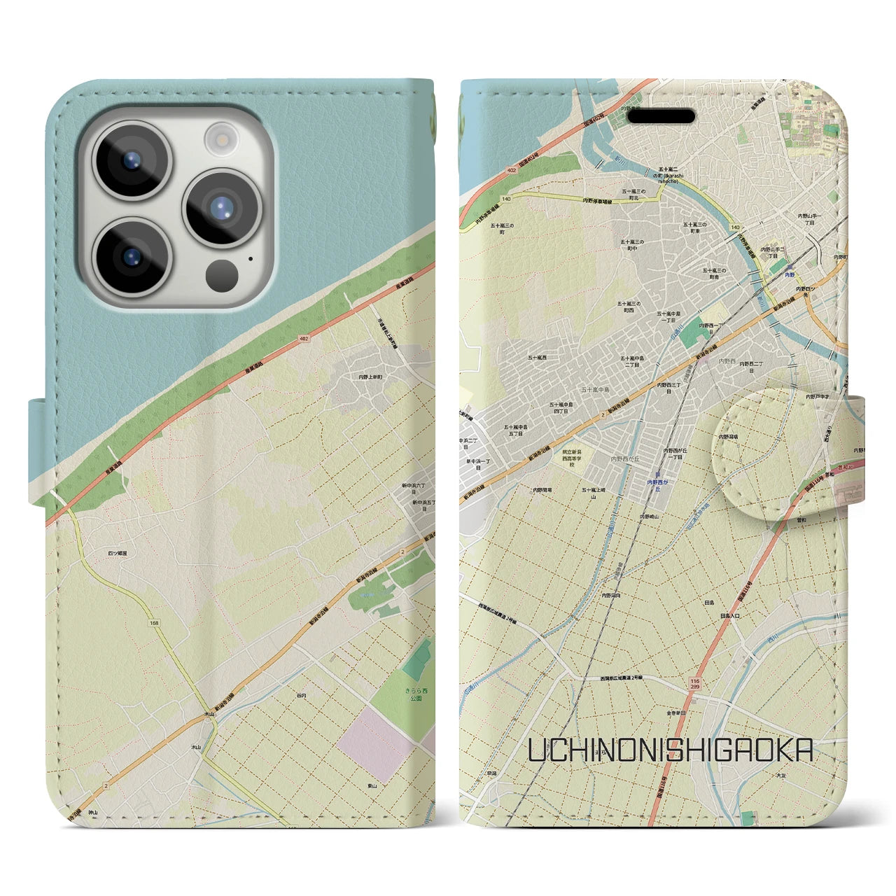 【内野西が丘(新潟県)】地図柄iPhoneケース(手帳タイプ)