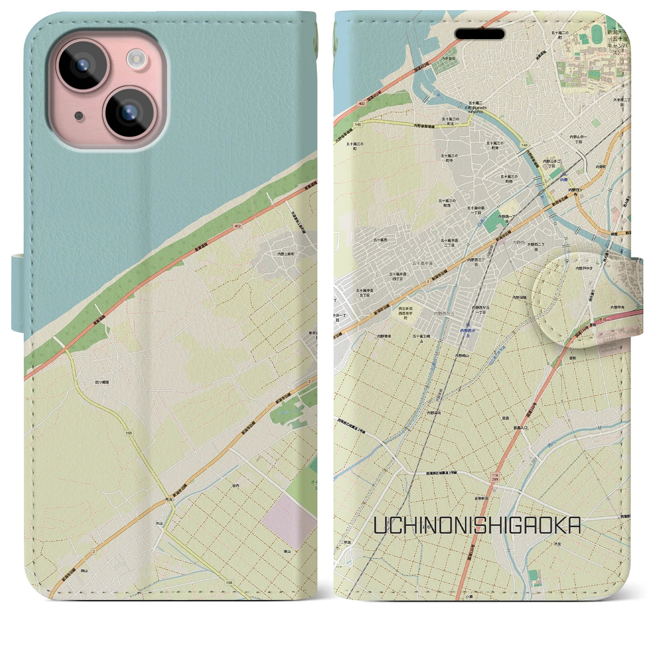 【内野西が丘(新潟県)】地図柄iPhoneケース(手帳タイプ)