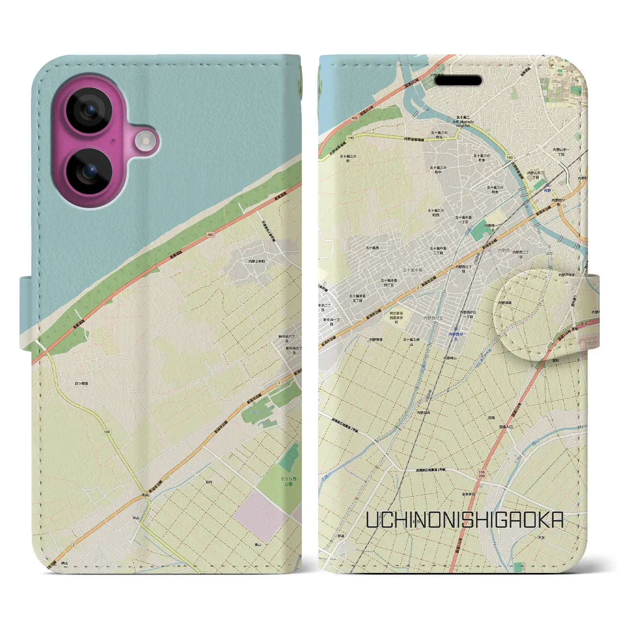 【内野西が丘(新潟県)】地図柄iPhoneケース(手帳タイプ)