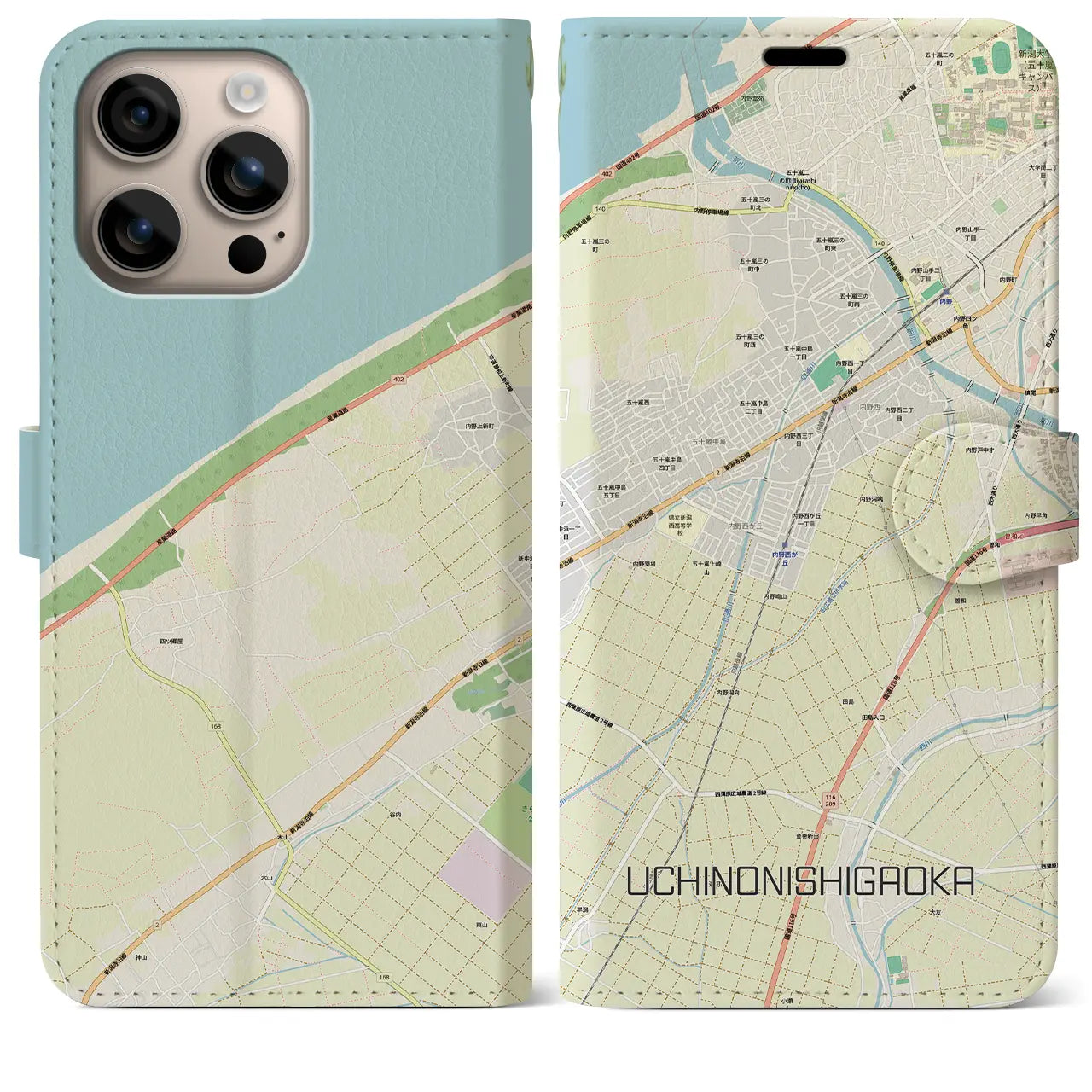 【内野西が丘(新潟県)】地図柄iPhoneケース(手帳タイプ)