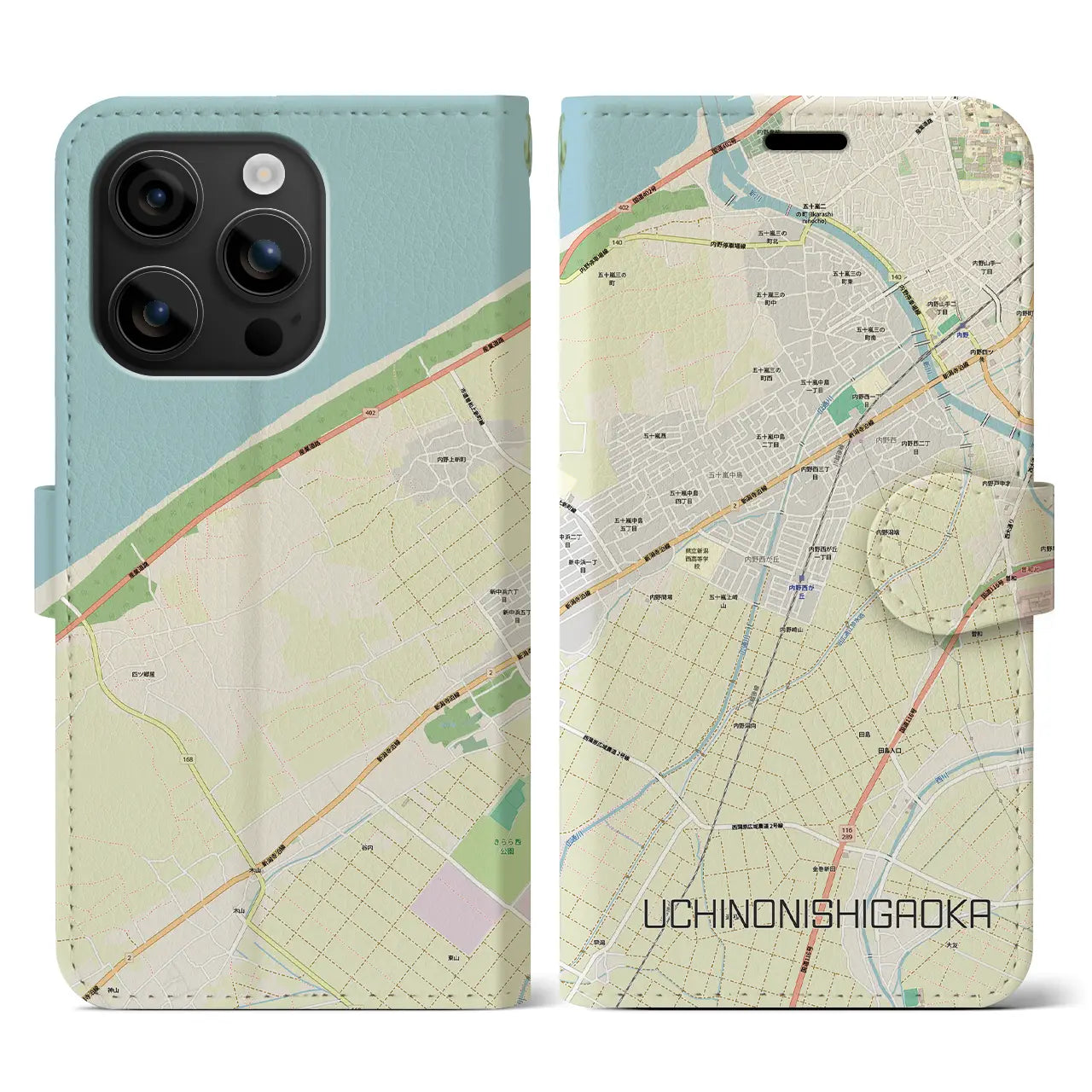 【内野西が丘(新潟県)】地図柄iPhoneケース(手帳タイプ)