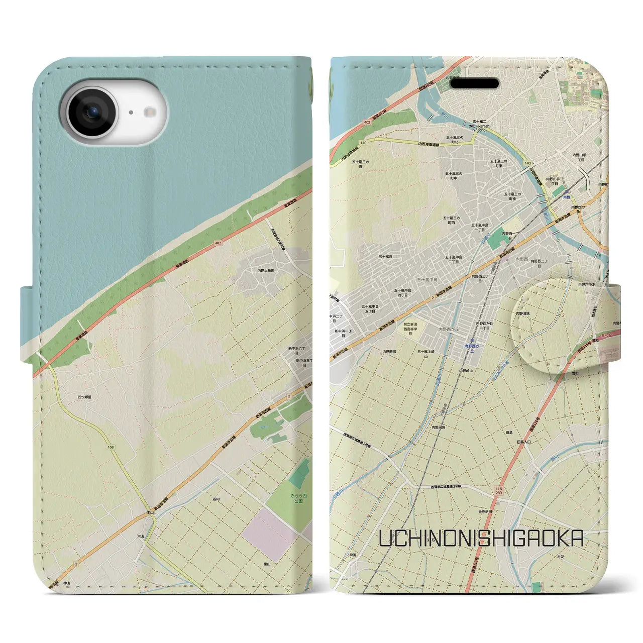 【内野西が丘(新潟県)】地図柄iPhoneケース(手帳タイプ)