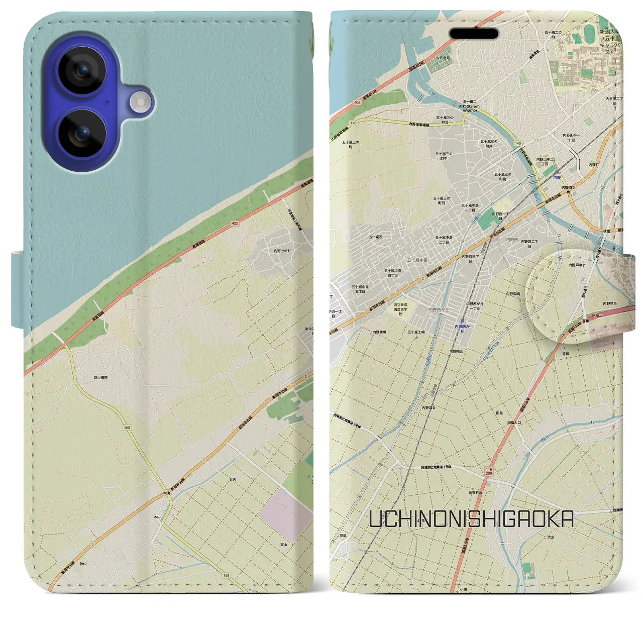 【内野西が丘(新潟県)】地図柄iPhoneケース(手帳タイプ)モノトーン・iPhone 16 Pro Max 用