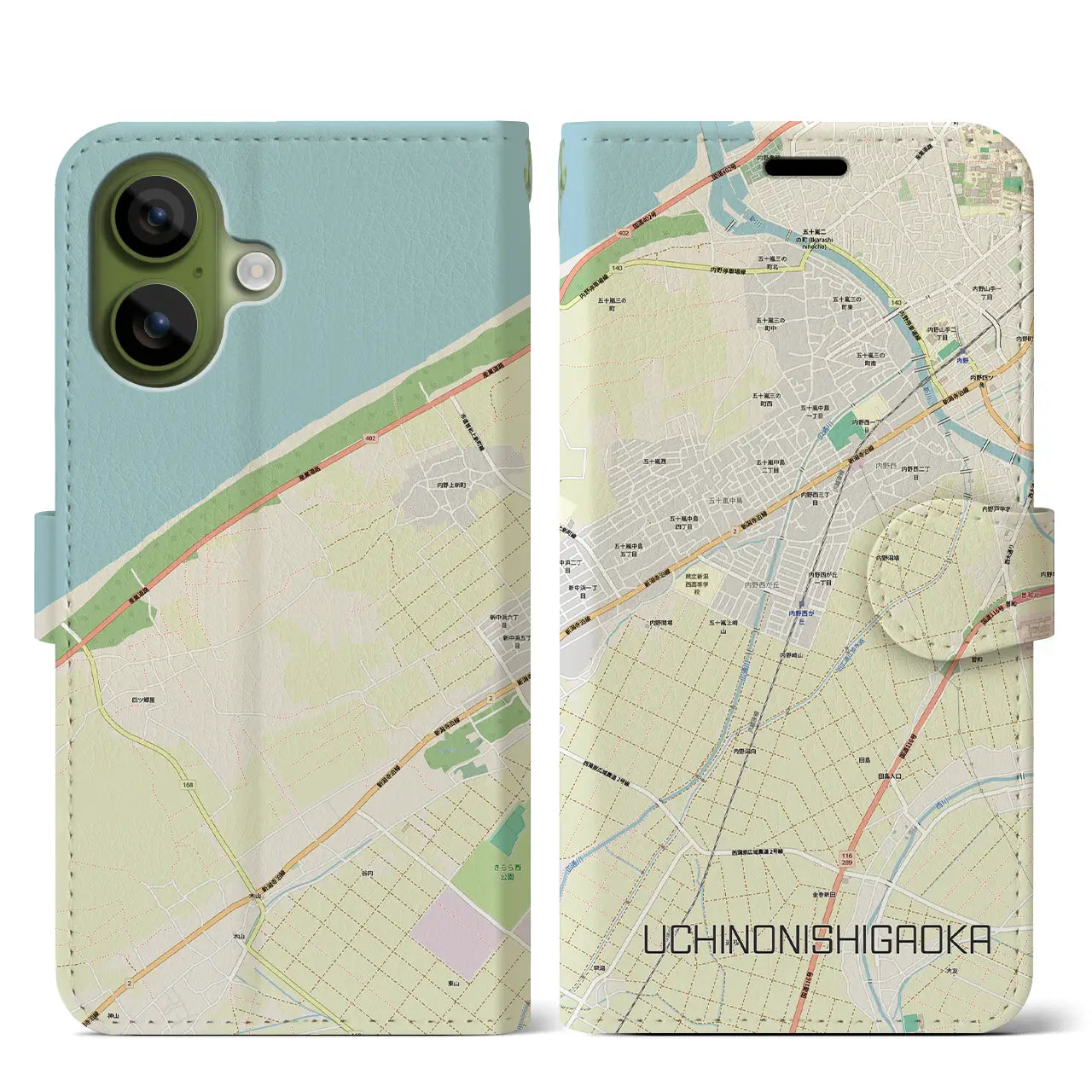 【内野西が丘(新潟県)】地図柄iPhoneケース(手帳タイプ)ナチュラル・iPhone 17 Pro Max 用