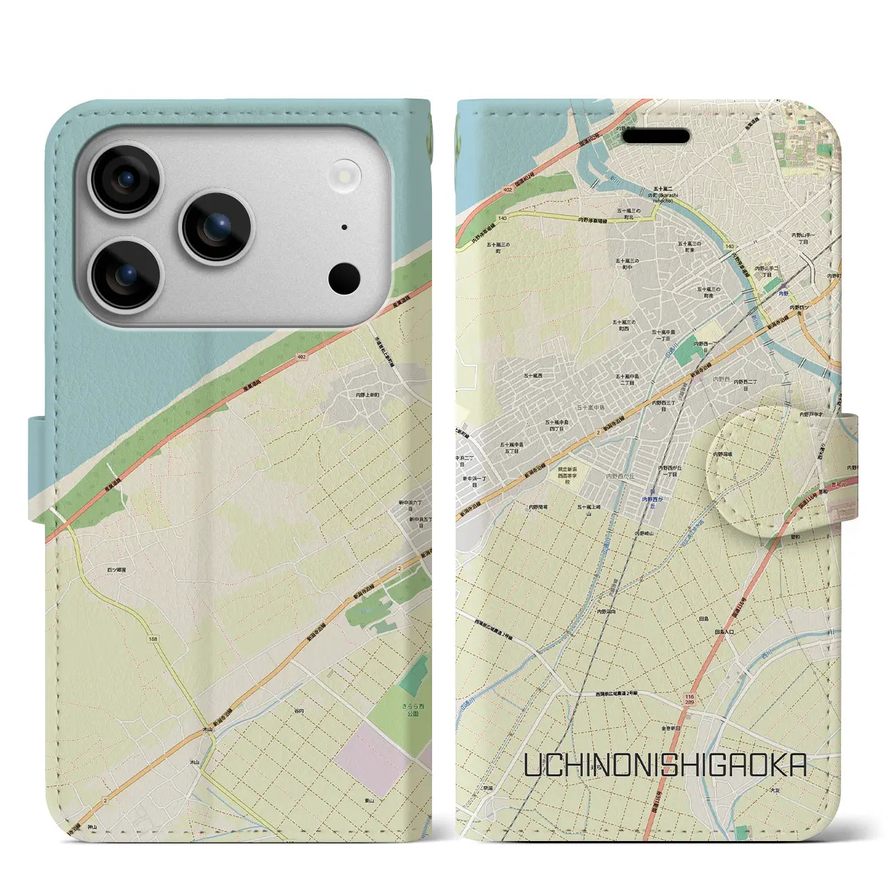 【内野西が丘(新潟県)】地図柄iPhoneケース(手帳タイプ)