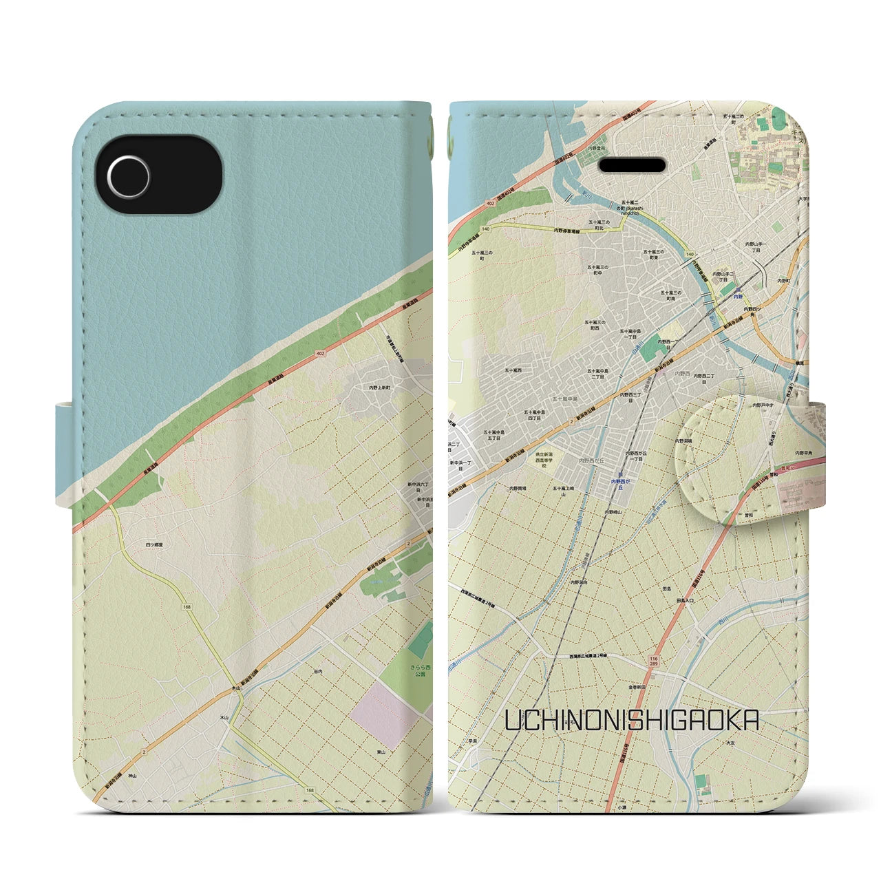 【内野西が丘(新潟県)】地図柄iPhoneケース(手帳タイプ)