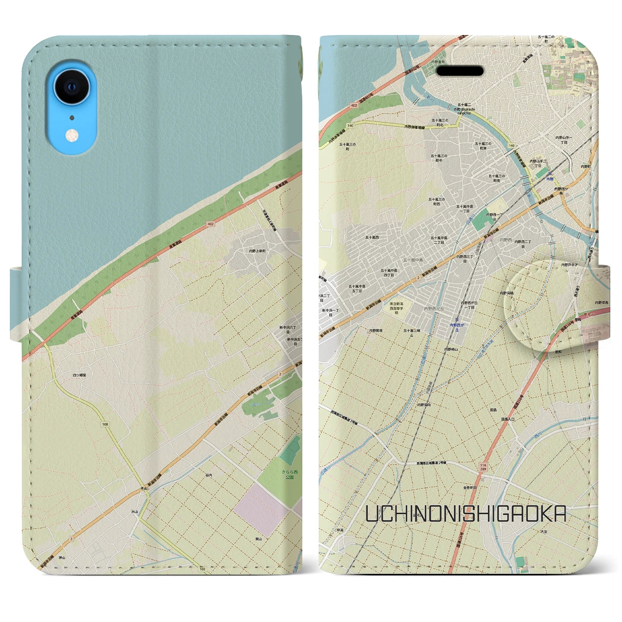 【内野西が丘(新潟県)】地図柄iPhoneケース(手帳タイプ)