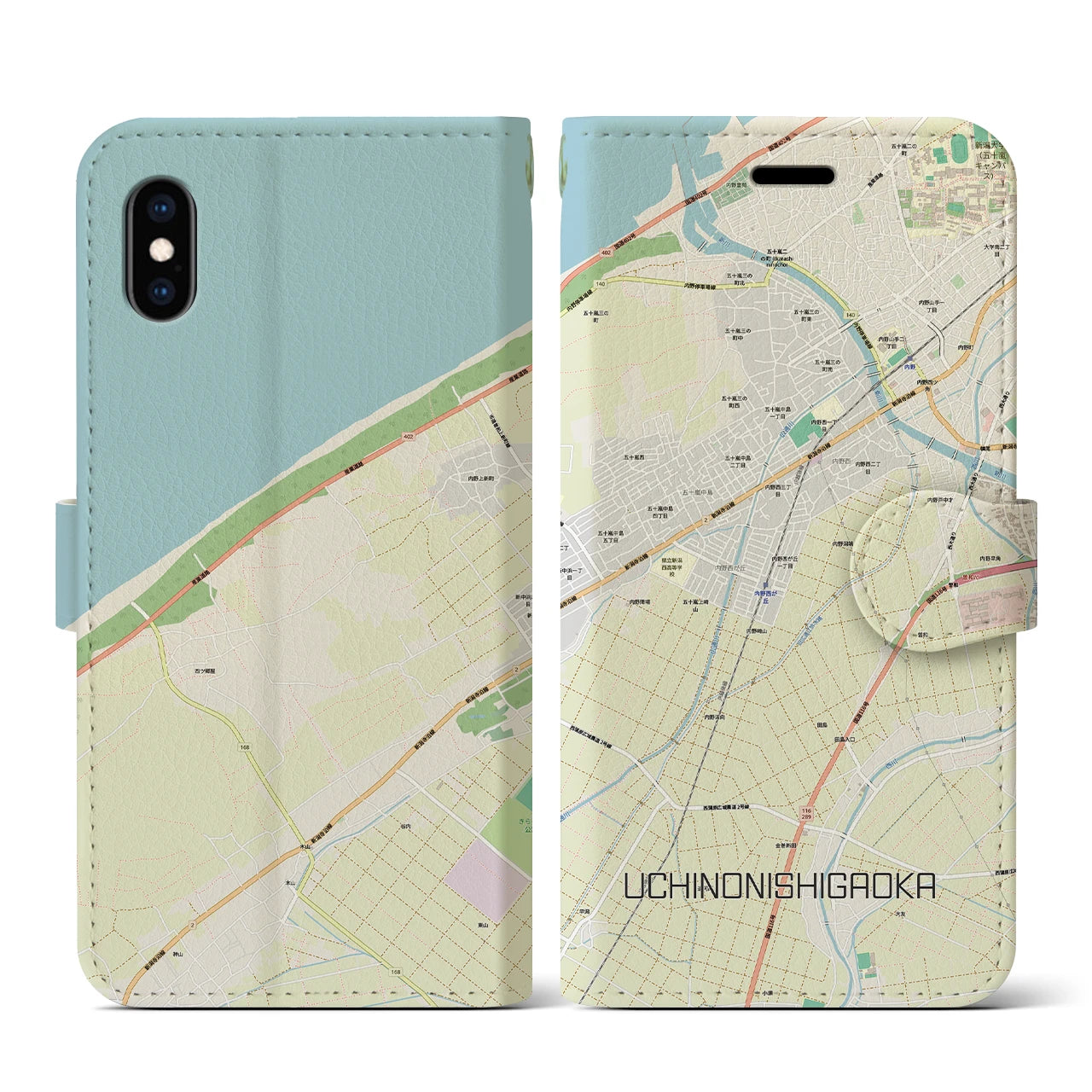 【内野西が丘(新潟県)】地図柄iPhoneケース(手帳タイプ)