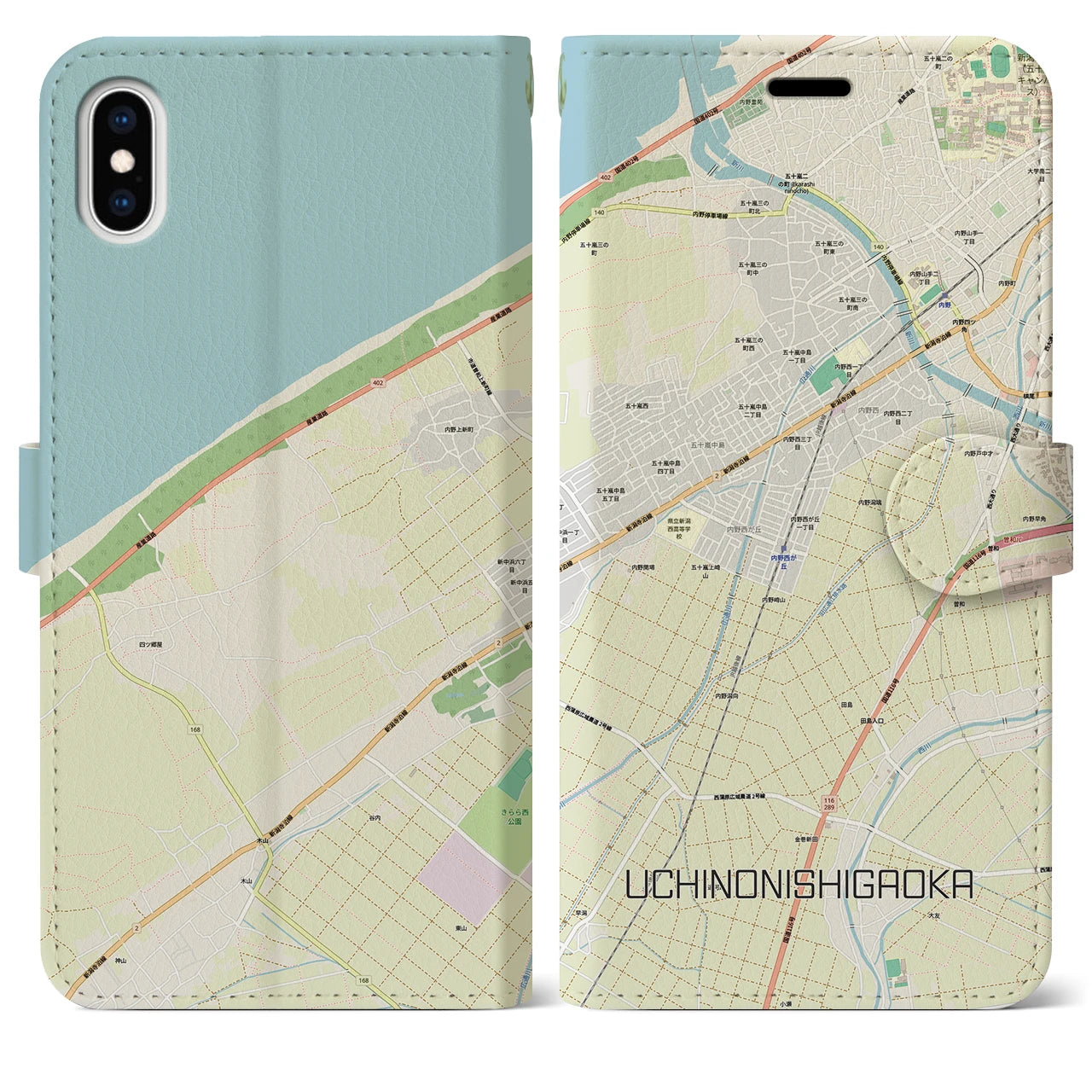 【内野西が丘(新潟県)】地図柄iPhoneケース(手帳タイプ)