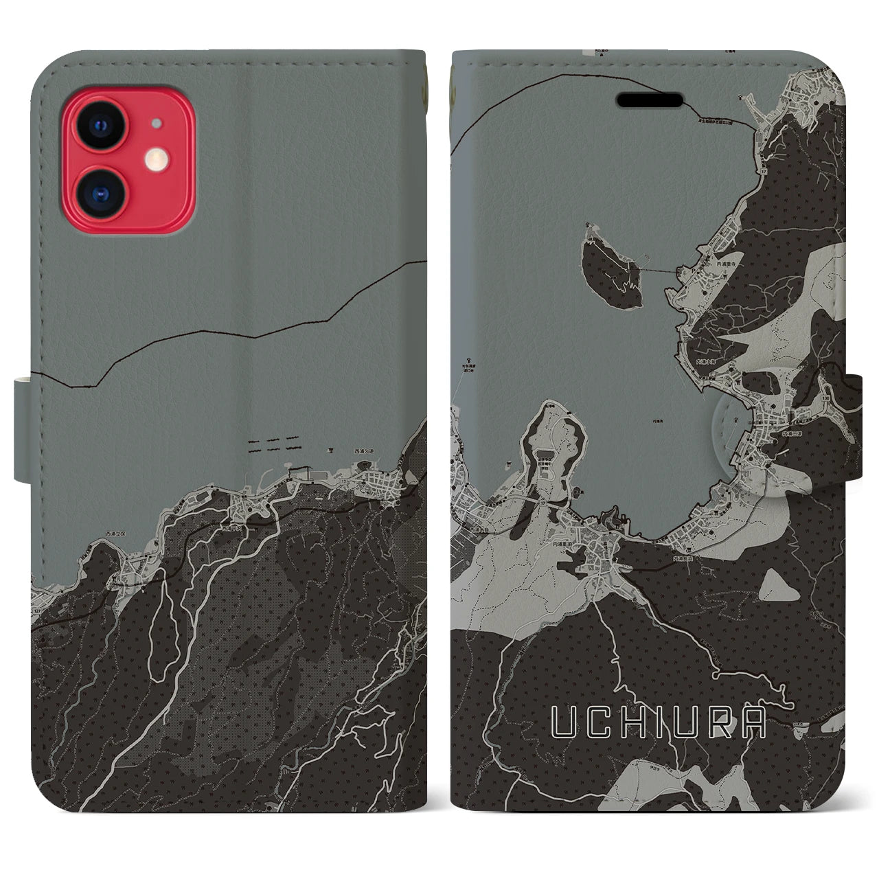 【内浦(静岡県)】地図柄iPhoneケース(手帳タイプ)モノトーン・iPhone 11 用