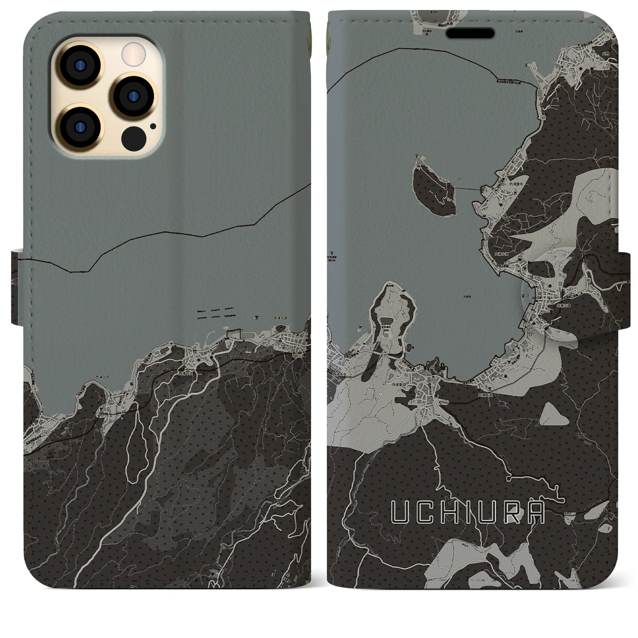 【内浦(静岡県)】地図柄iPhoneケース(手帳タイプ)モノトーン・iPhone 12 Pro Max 用