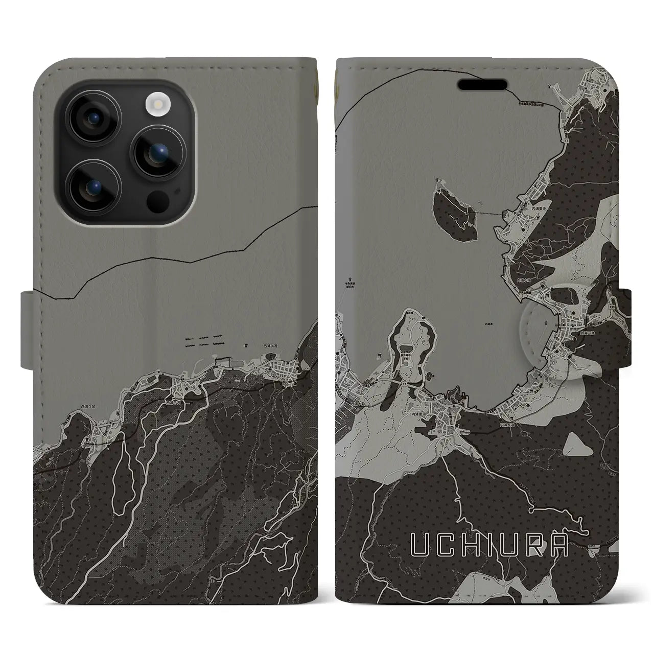 【内浦(静岡県)】地図柄iPhoneケース(手帳タイプ)モノトーン・iPhone 16 用