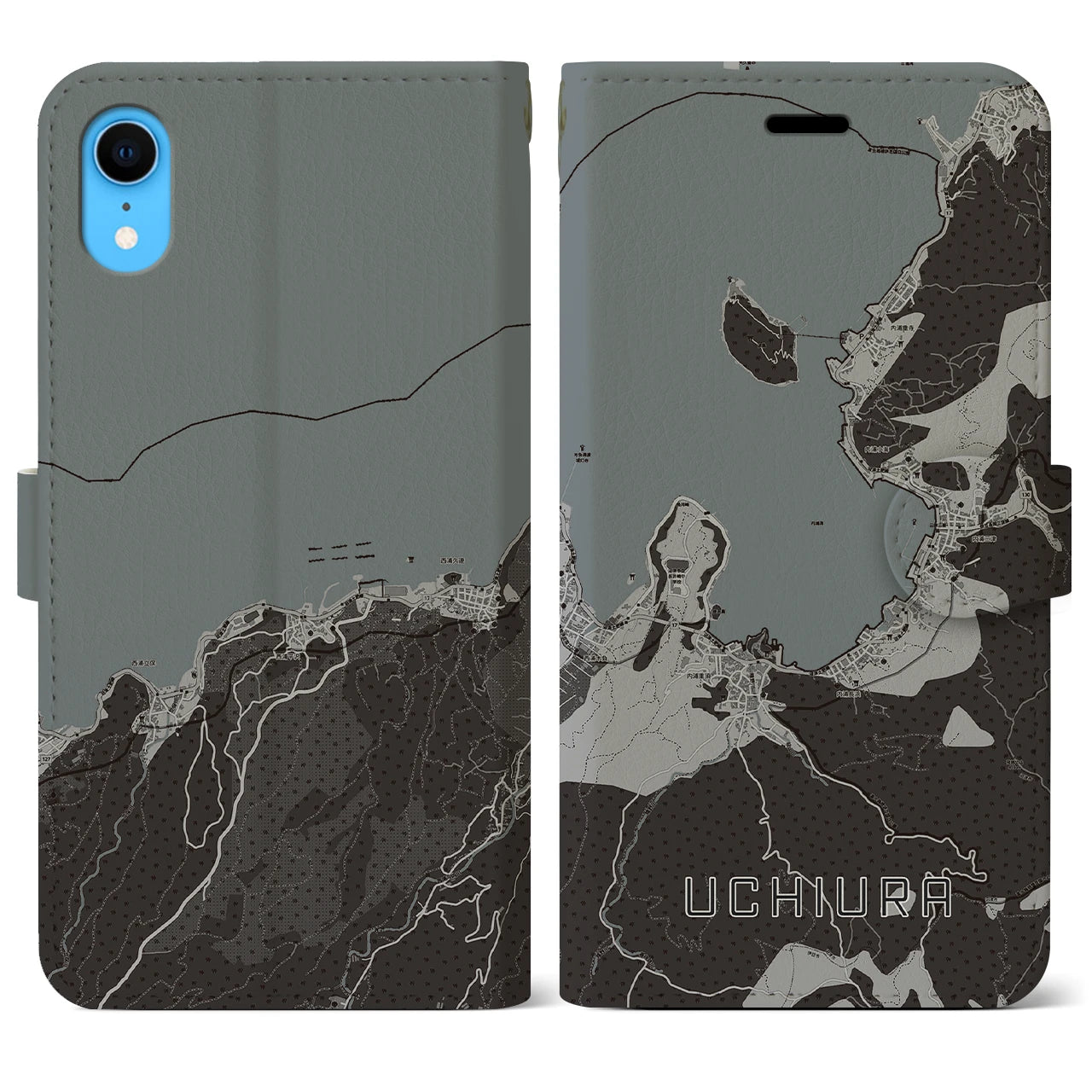 【内浦(静岡県)】地図柄iPhoneケース(手帳タイプ)モノトーン・iPhone XR 用