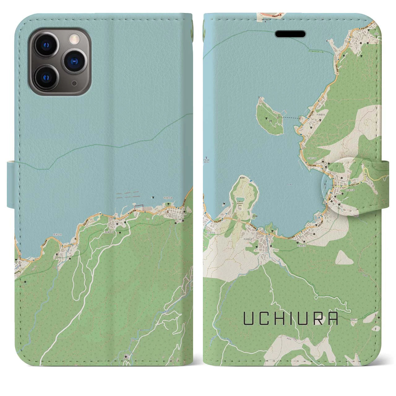【内浦(静岡県)】地図柄iPhoneケース(手帳タイプ)ナチュラル・iPhone 11 Pro Max 用
