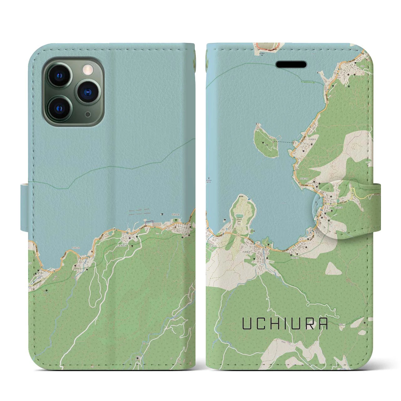 【内浦(静岡県)】地図柄iPhoneケース(手帳タイプ)ナチュラル・iPhone 11 Pro 用