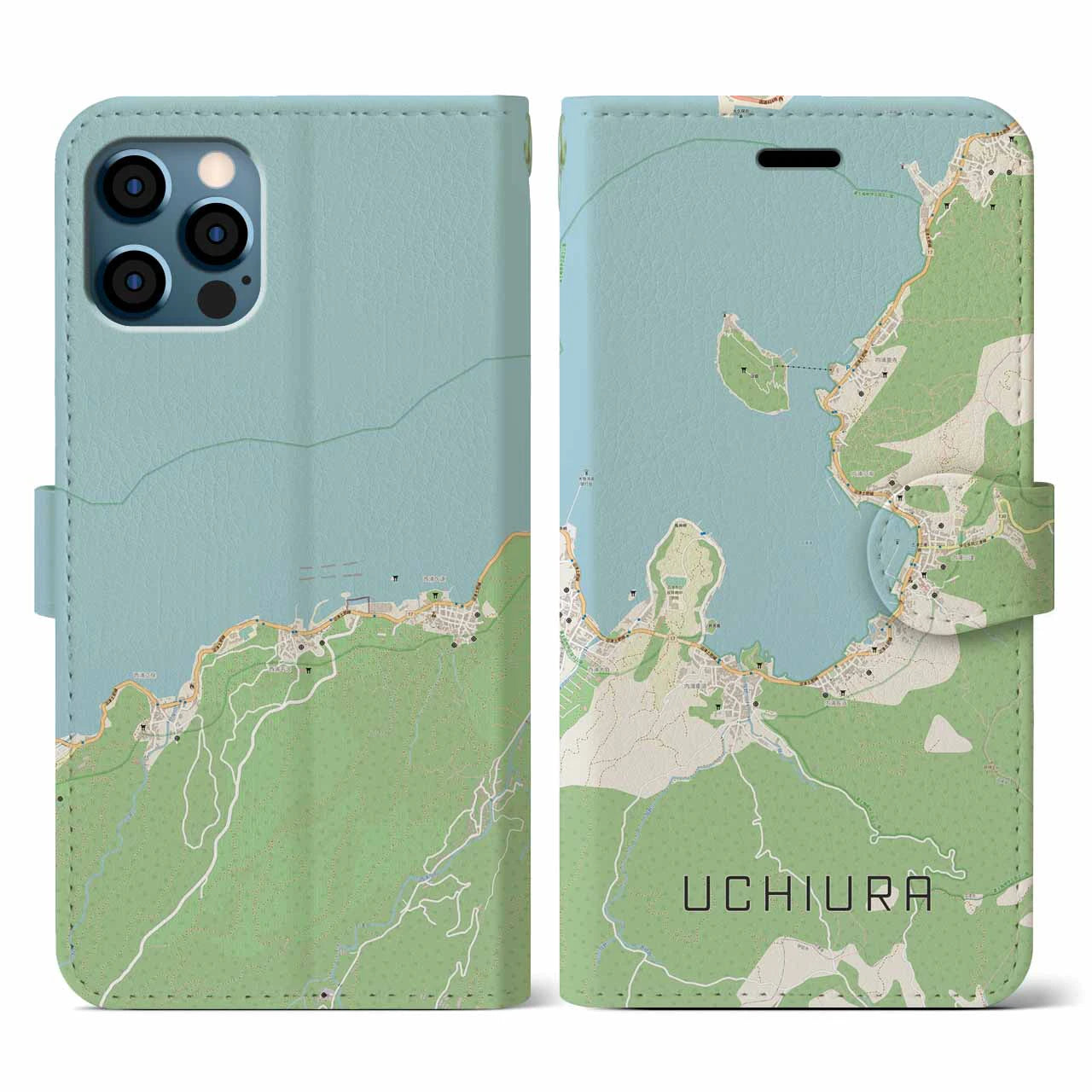 【内浦(静岡県)】地図柄iPhoneケース(手帳タイプ)ナチュラル・iPhone 12 / 12 Pro 用