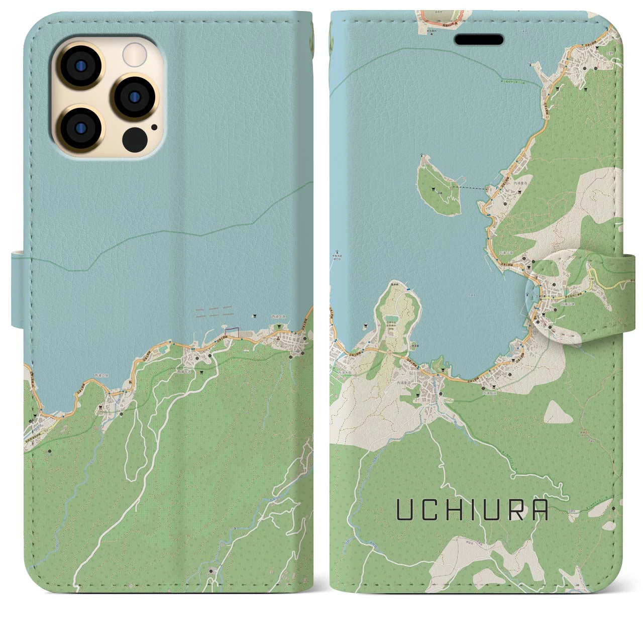 【内浦(静岡県)】地図柄iPhoneケース(手帳タイプ)ナチュラル・iPhone 12 Pro Max 用